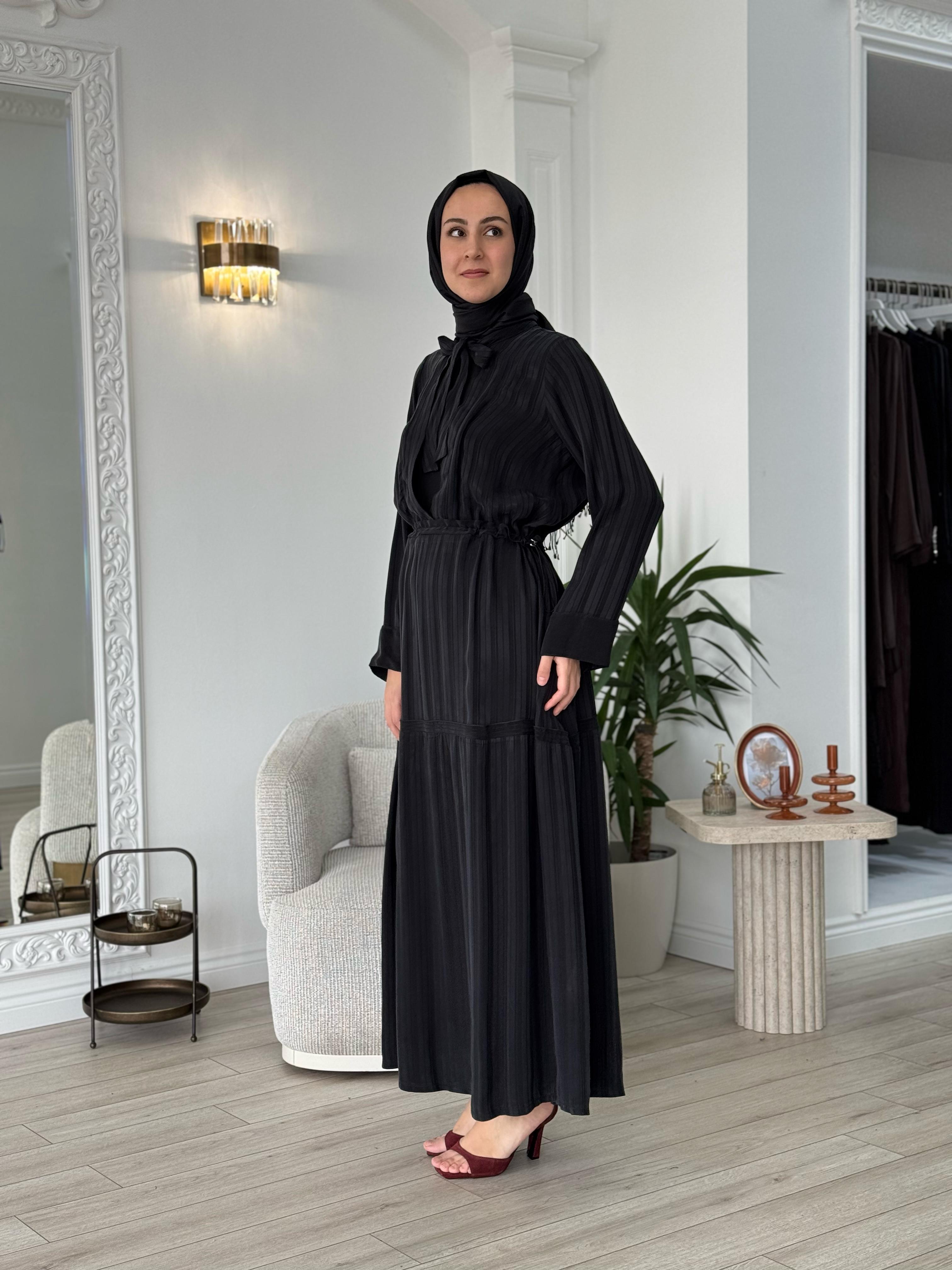 Misswhence Kendinden Desenli Elbise Siyah 37810