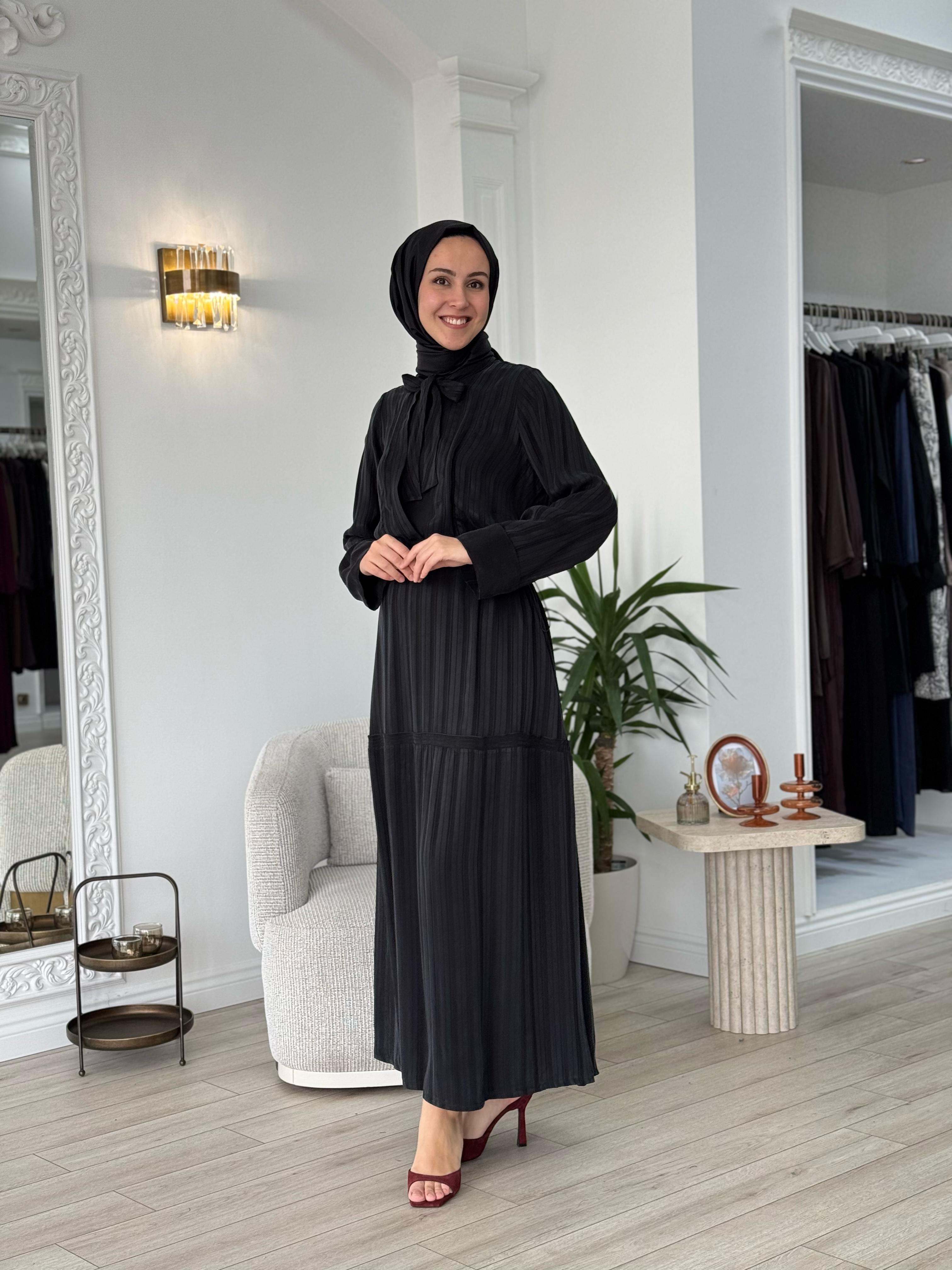 Misswhence Kendinden Desenli Elbise Siyah 37810