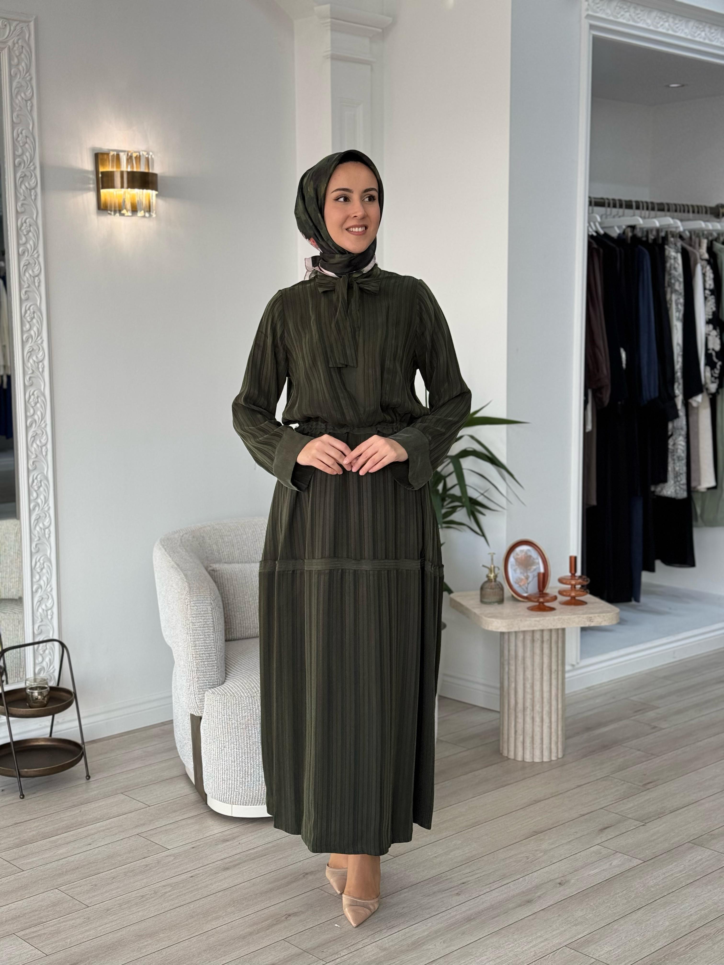 Misswhence Kendinden Desenli Elbise Yeşil 37810