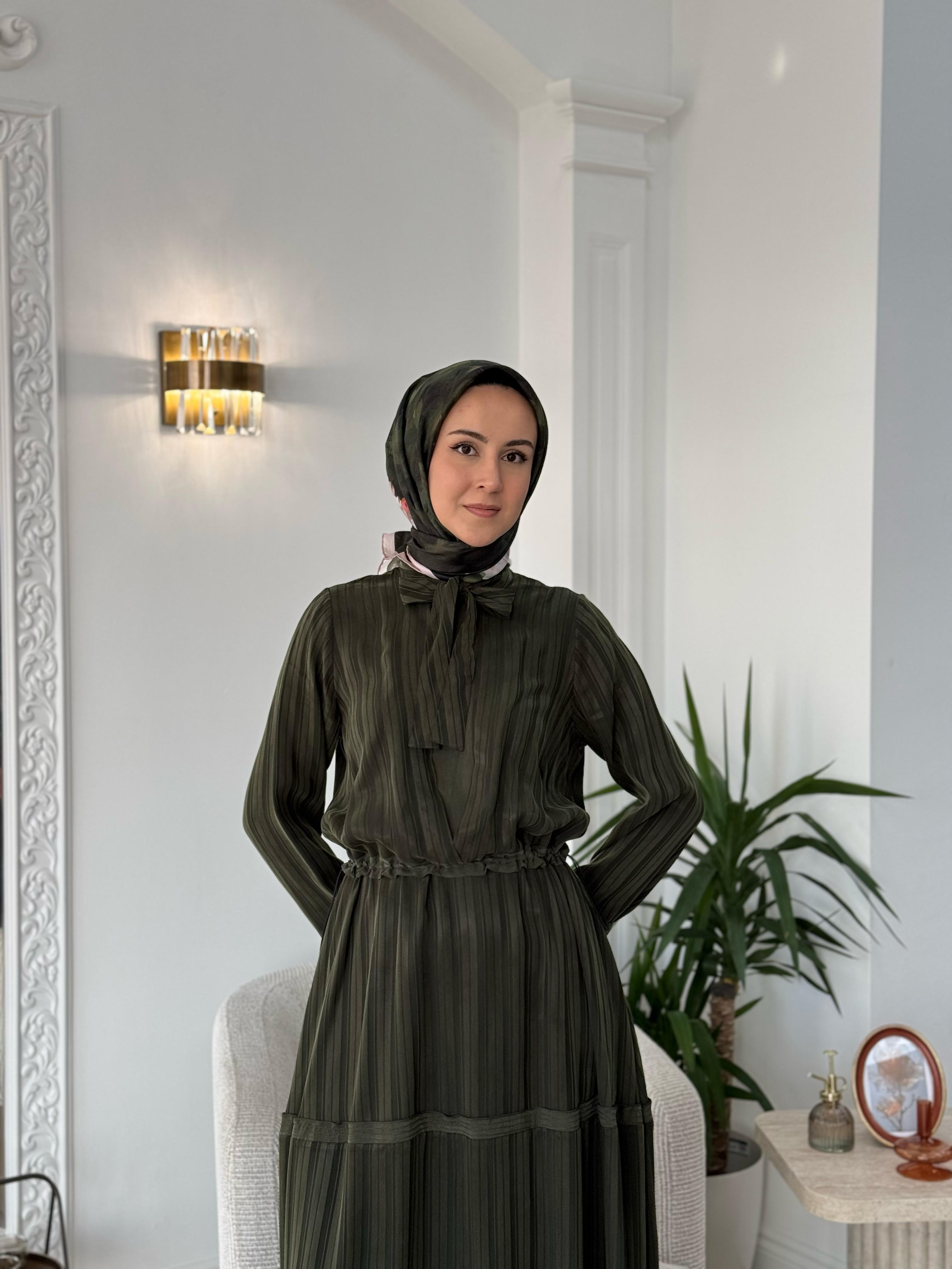 Misswhence Kendinden Desenli Elbise Yeşil 37810