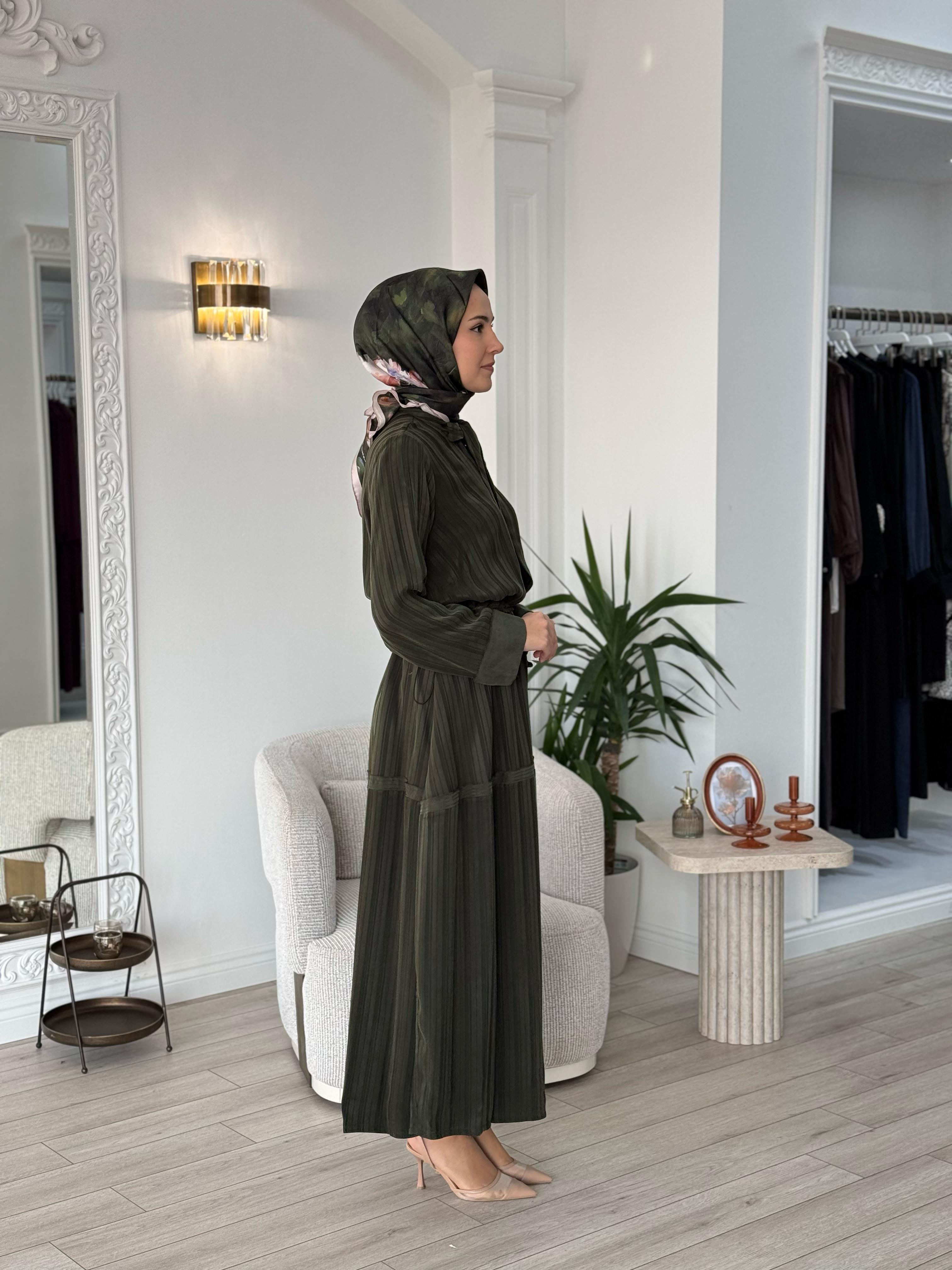 Misswhence Kendinden Desenli Elbise Yeşil 37810