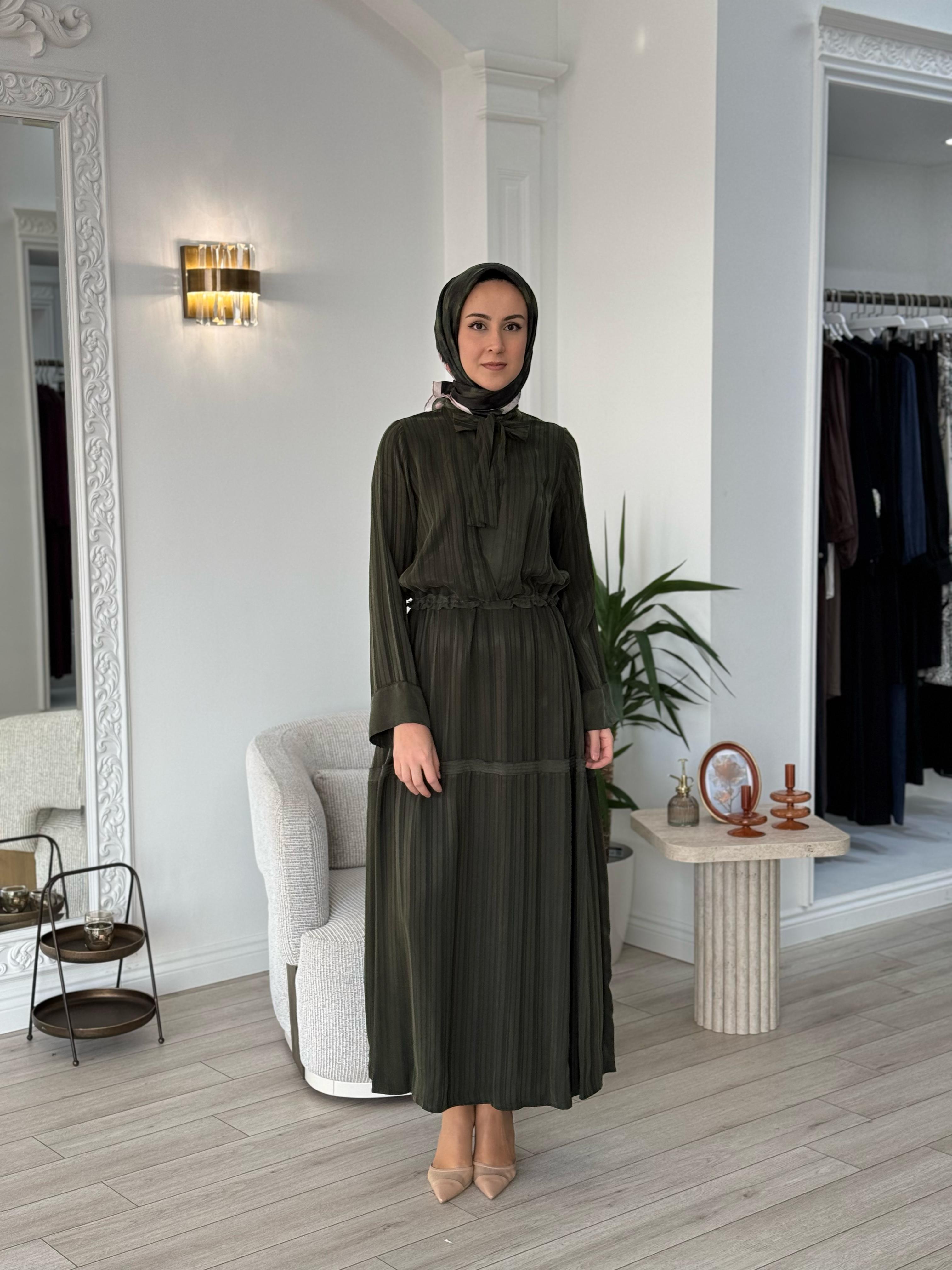 Misswhence Kendinden Desenli Elbise Yeşil 37810