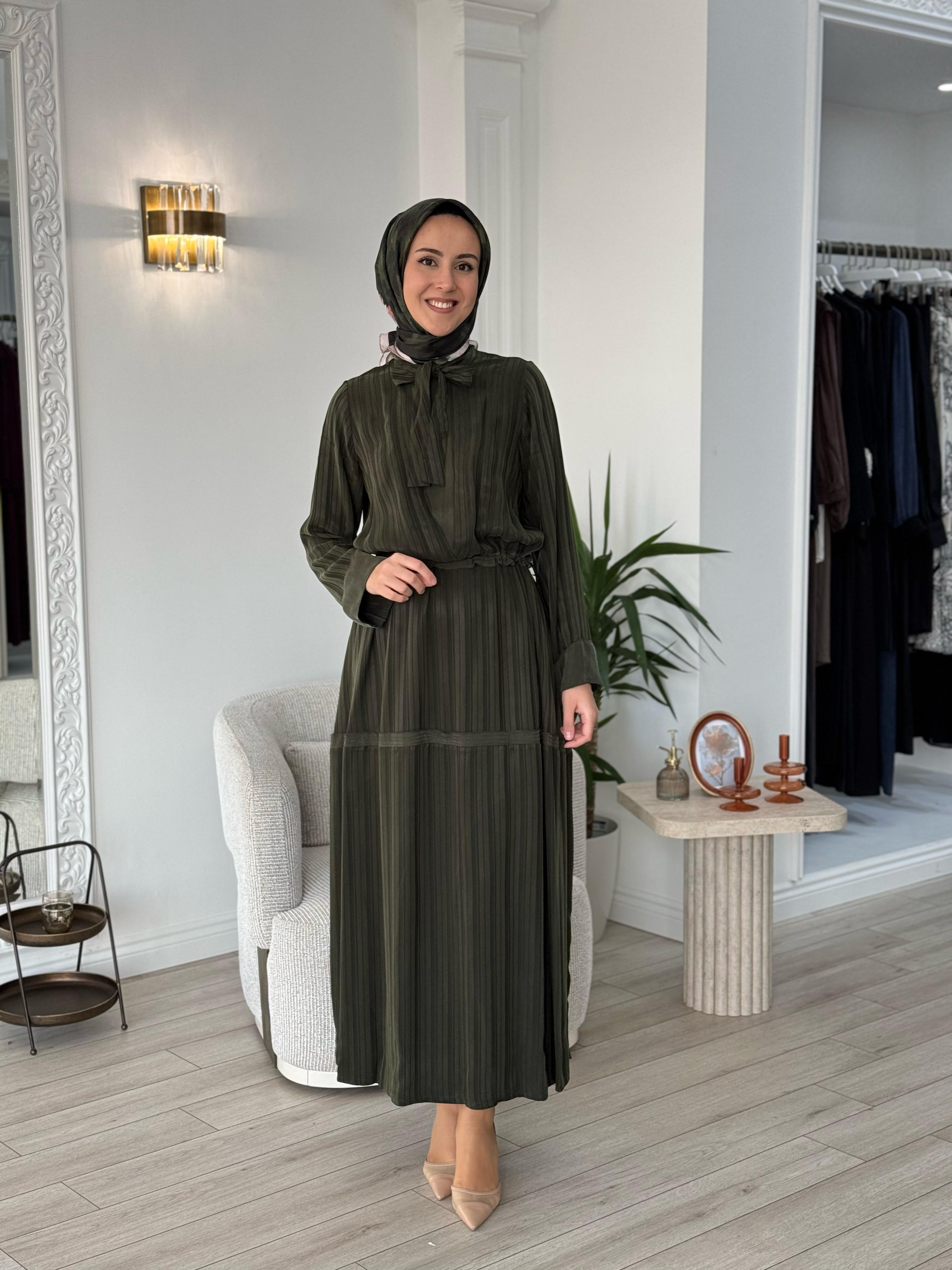 Misswhence Kendinden Desenli Elbise Yeşil 37810