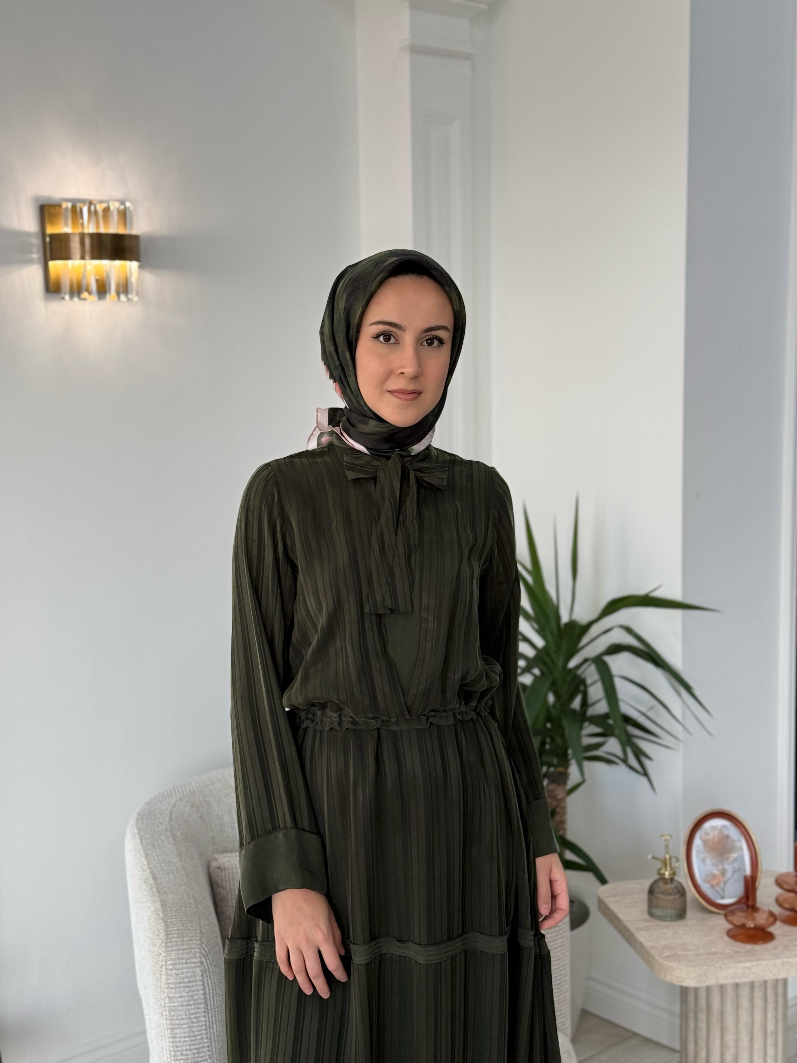Misswhence Kendinden Desenli Elbise Yeşil 37810