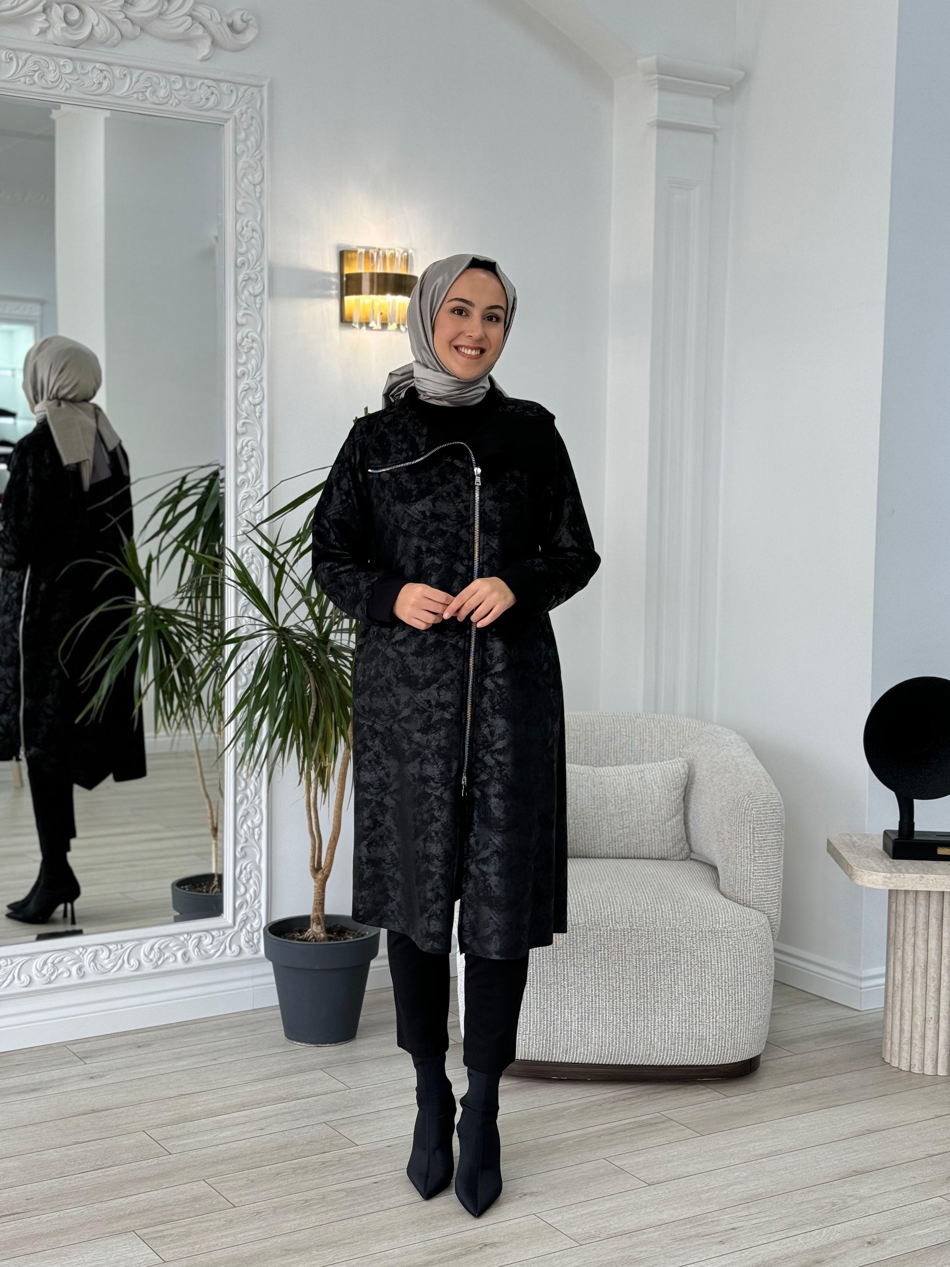 Misswhence Kendinden Desenli Nubuk Görünümlü kap Siyah 36400