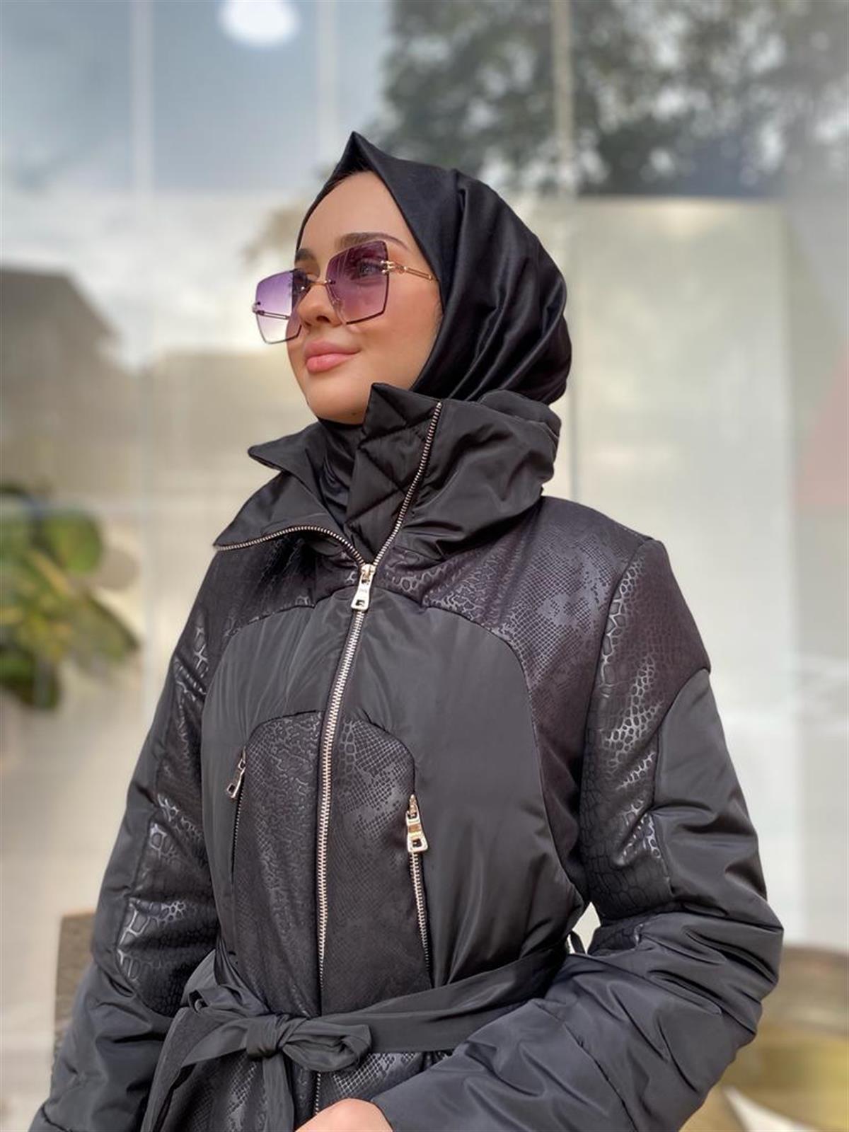 MissWhence Kendinden Desenli Şişme Mont Siyah 34506