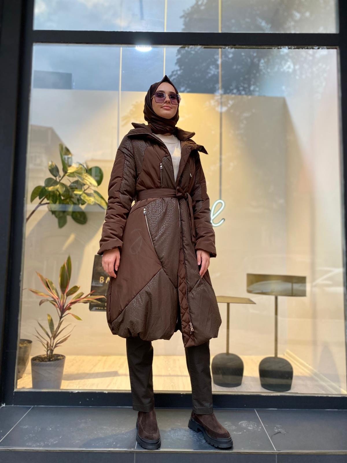 Misswhence Kendinden Desenli Şişme Mont Kahverengi 34506