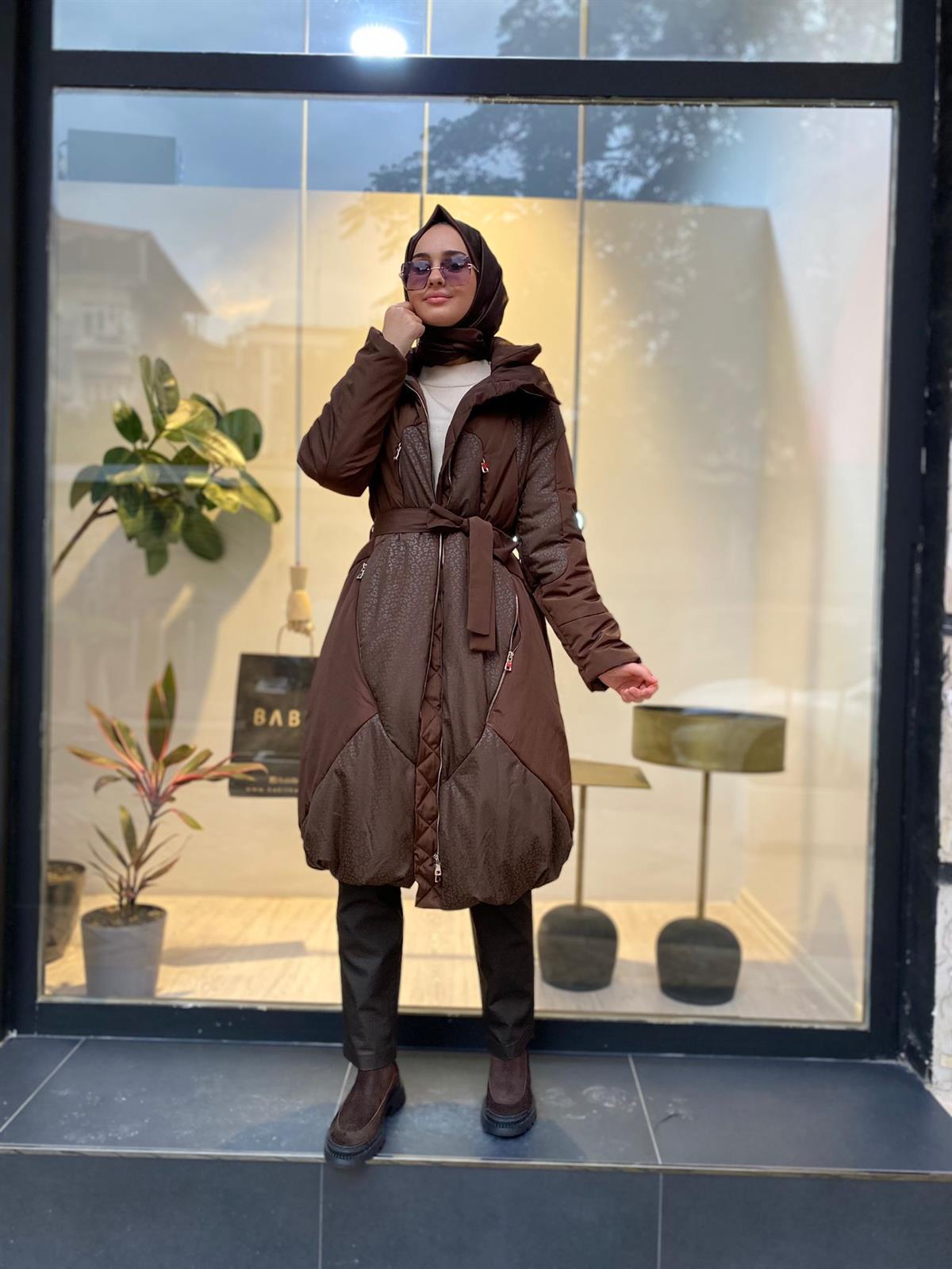 Misswhence Kendinden Desenli Şişme Mont Kahverengi 34506