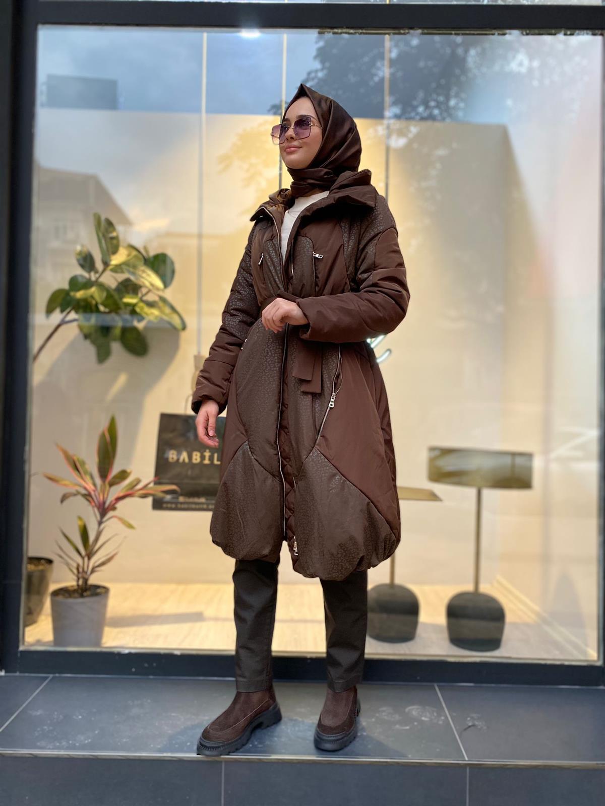 Misswhence Kendinden Desenli Şişme Mont Kahverengi 34506