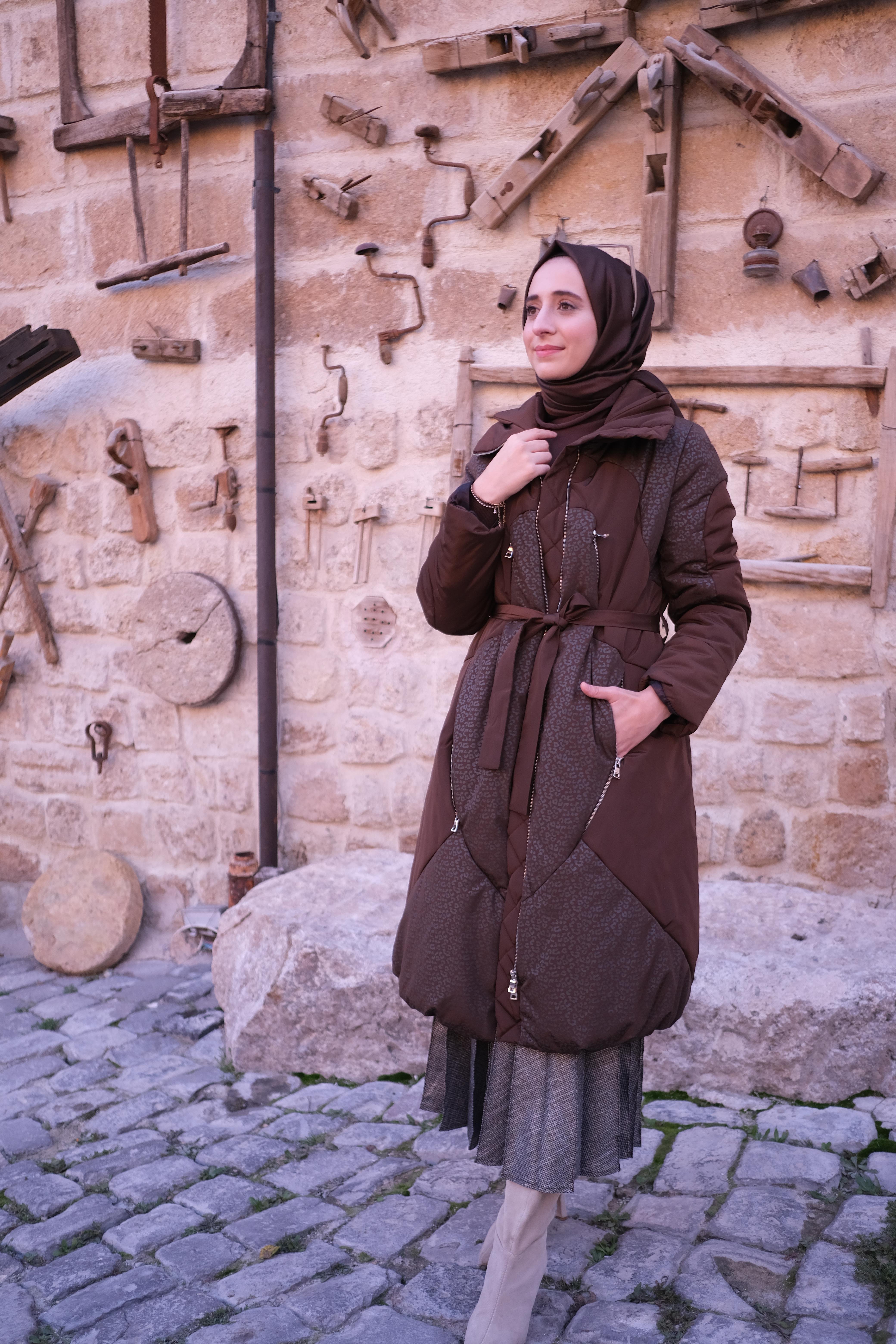 Misswhence Kendinden Desenli Şişme Mont Kahverengi 34506