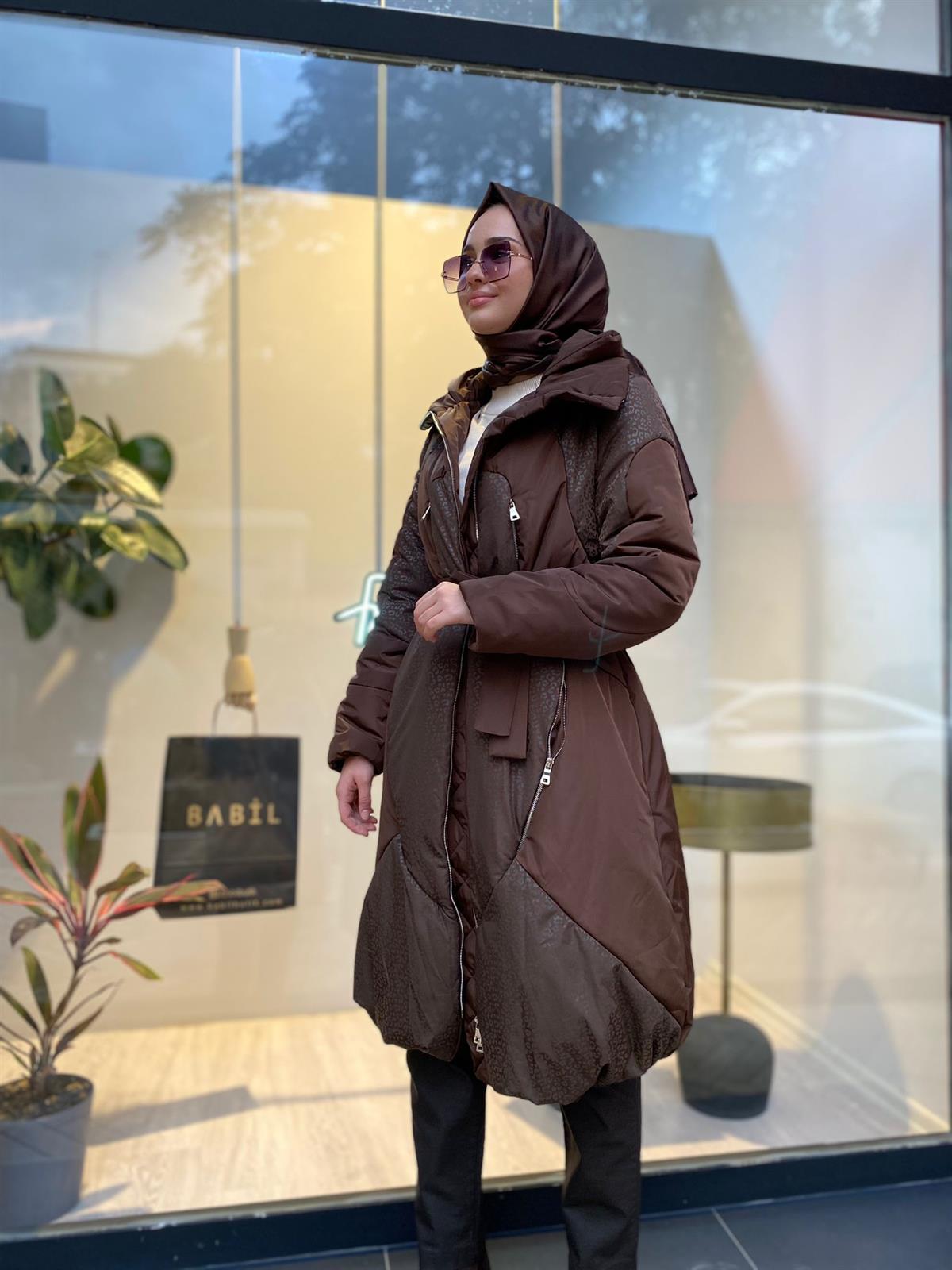 Misswhence Kendinden Desenli Şişme Mont Kahverengi 34506