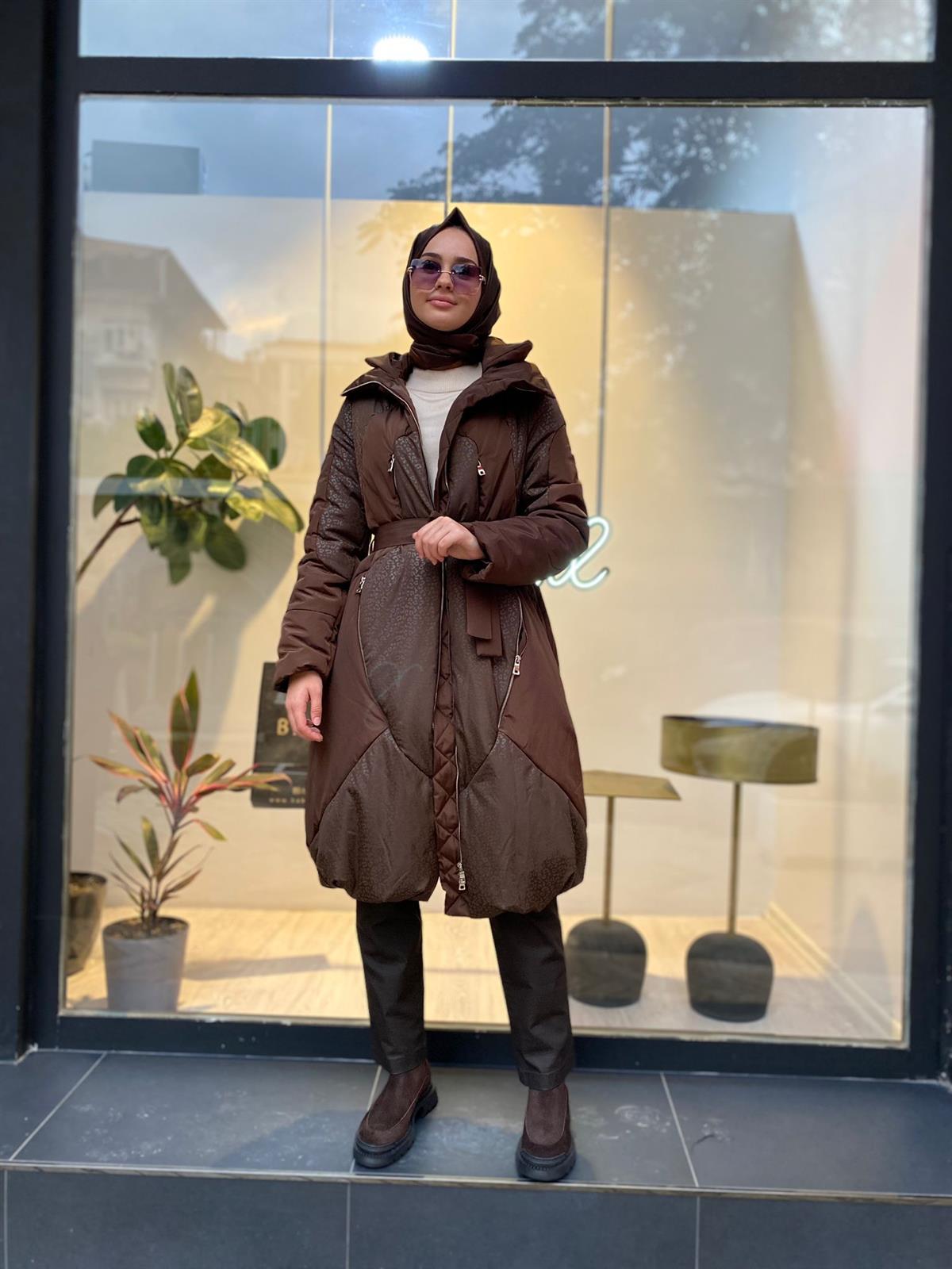 Misswhence Kendinden Desenli Şişme Mont Kahverengi 34506