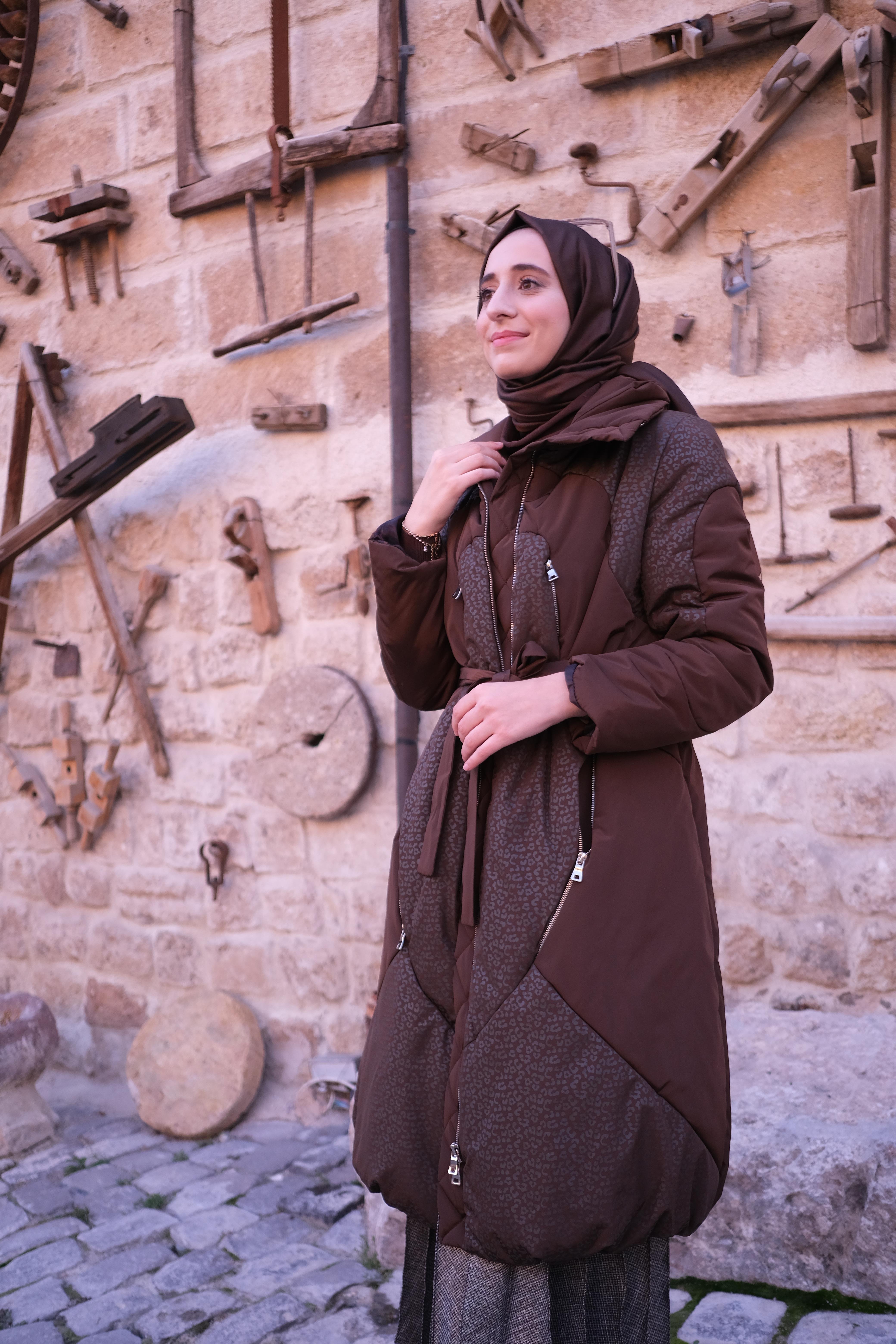 Misswhence Kendinden Desenli Şişme Mont Kahverengi 34506