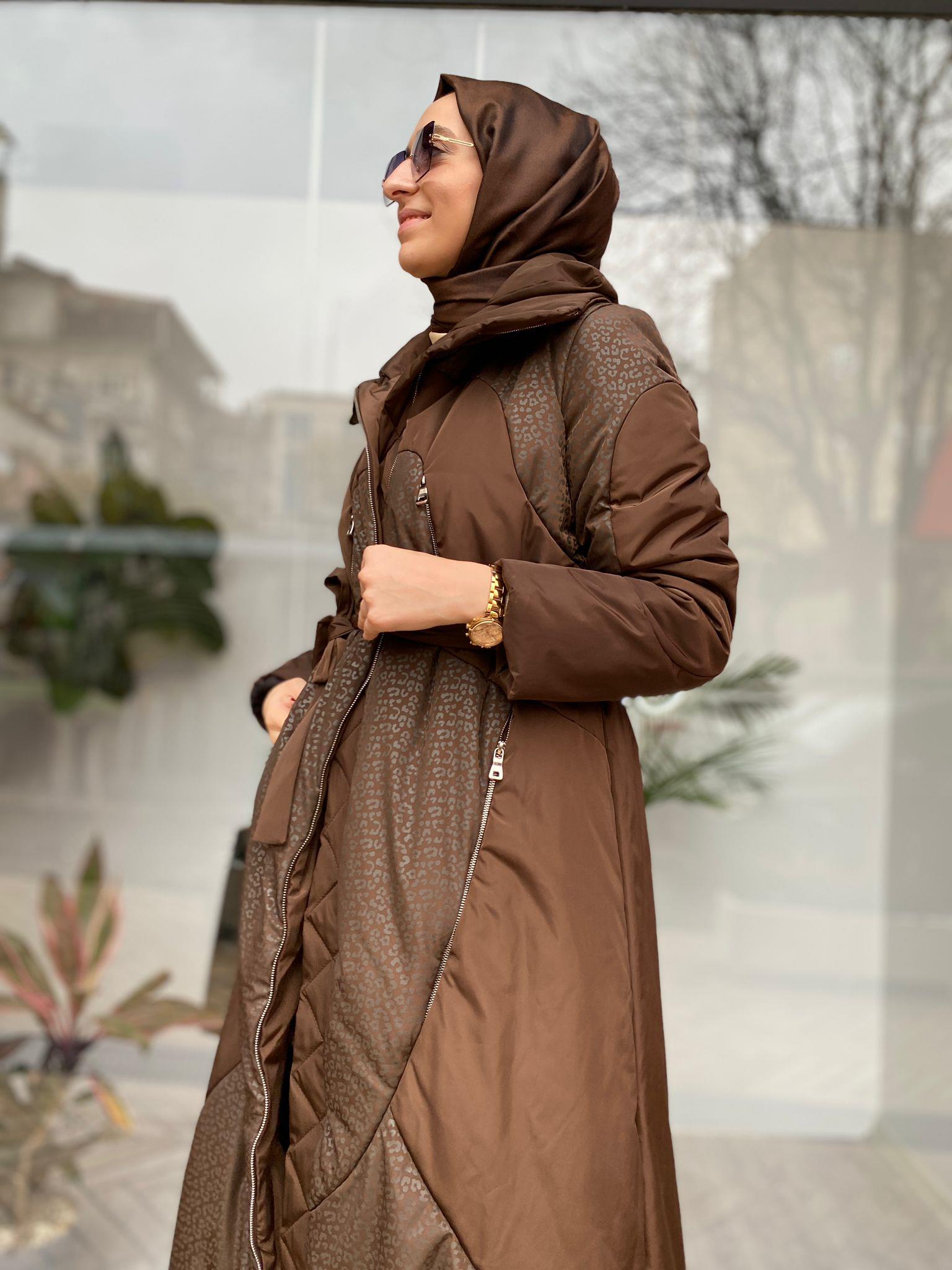 Misswhence Kendinden Desenli Uzun Mont Kahve 34507