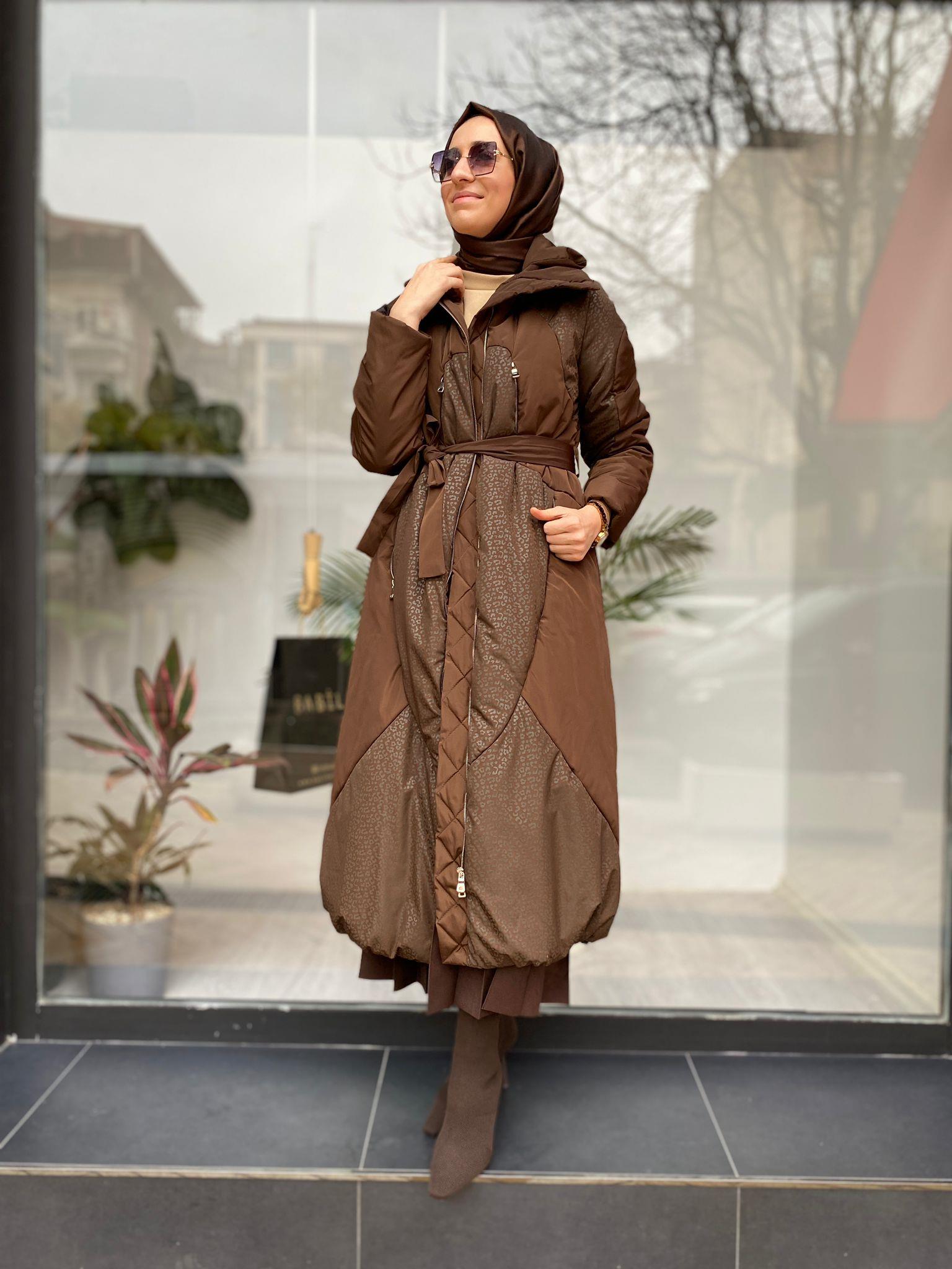 Misswhence Kendinden Desenli Uzun Mont Kahve 34507