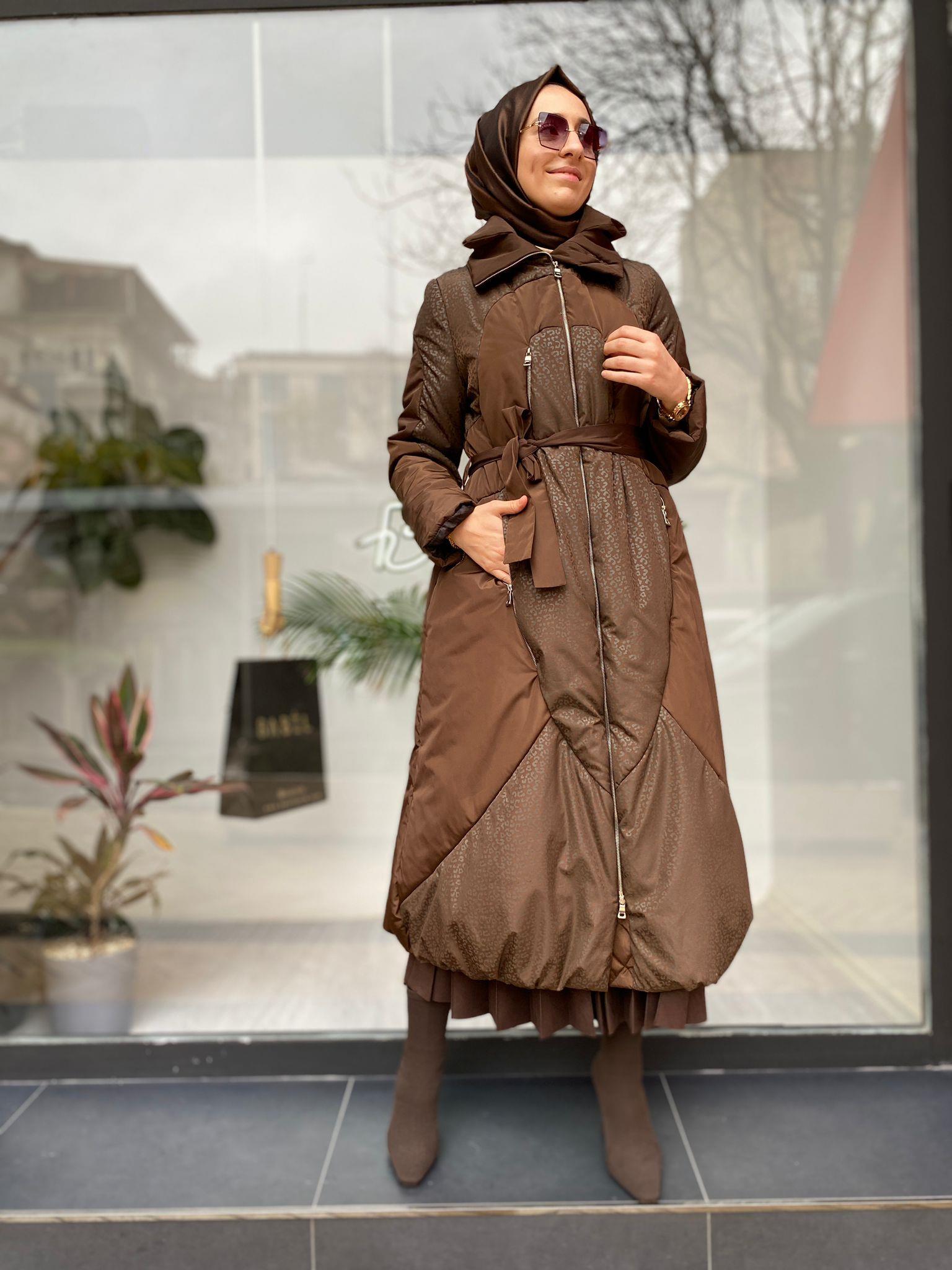 Misswhence Kendinden Desenli Uzun Mont Kahve 34507