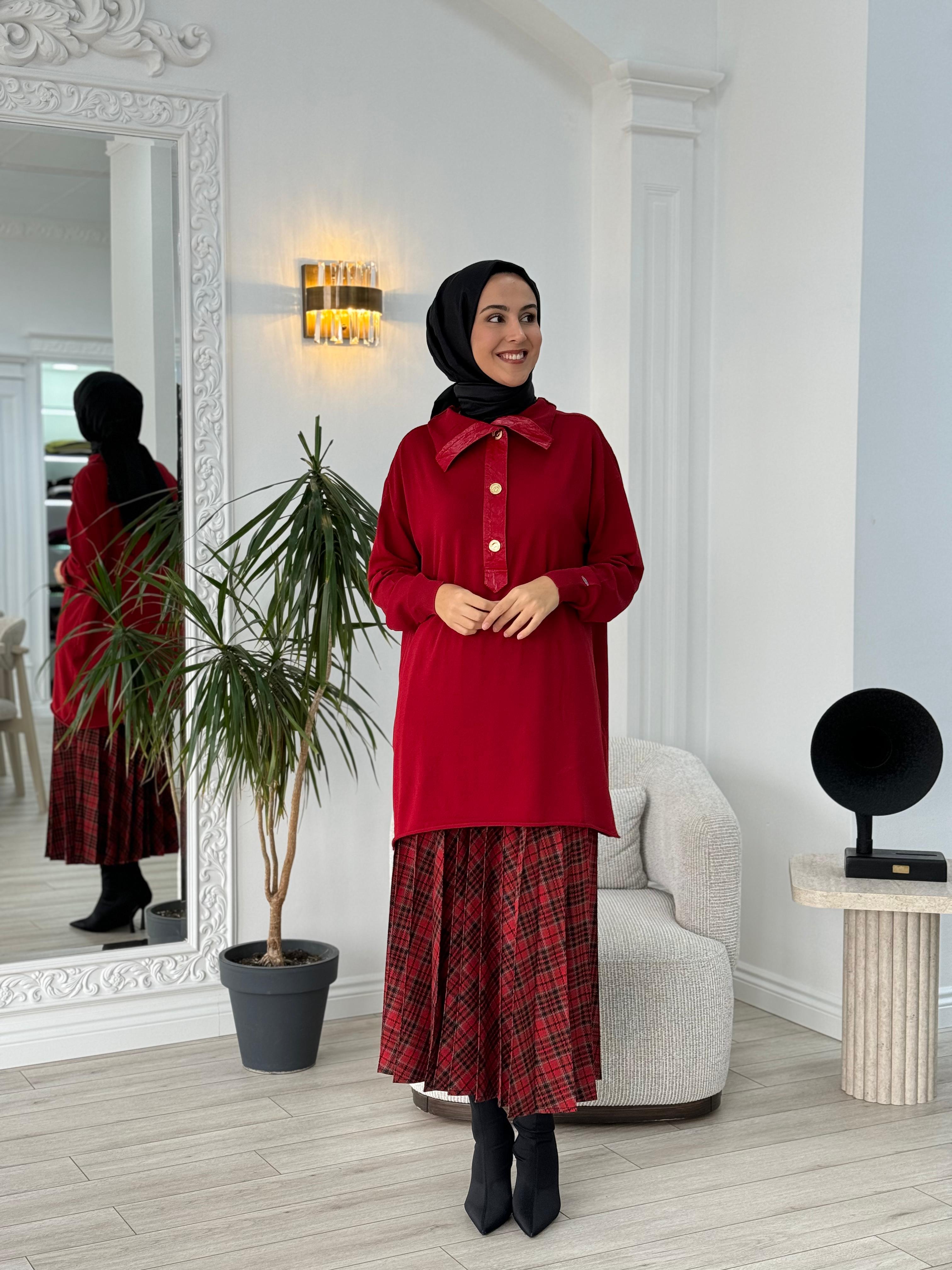 Misswhence Kırmızı Ekoseli Etek 36908