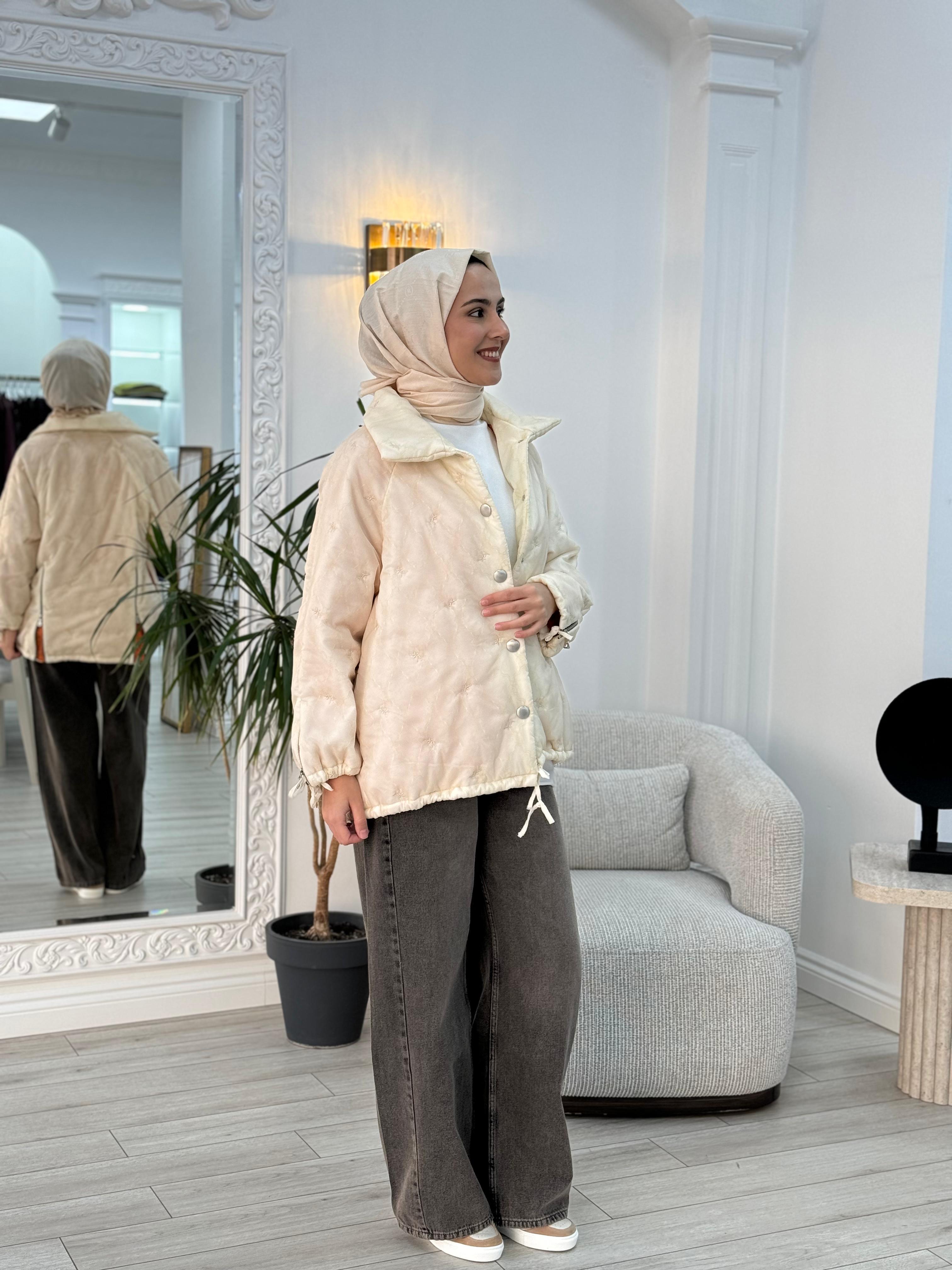 Misswhence Kısa Şişme Mont Ekru 36408