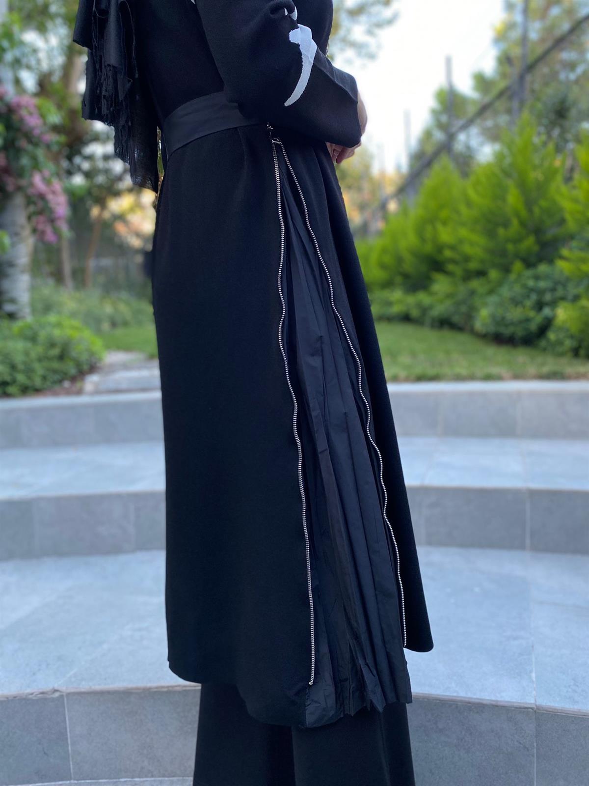 Misswhence Kolları Desenli Triko Kap Siyah Miss-233