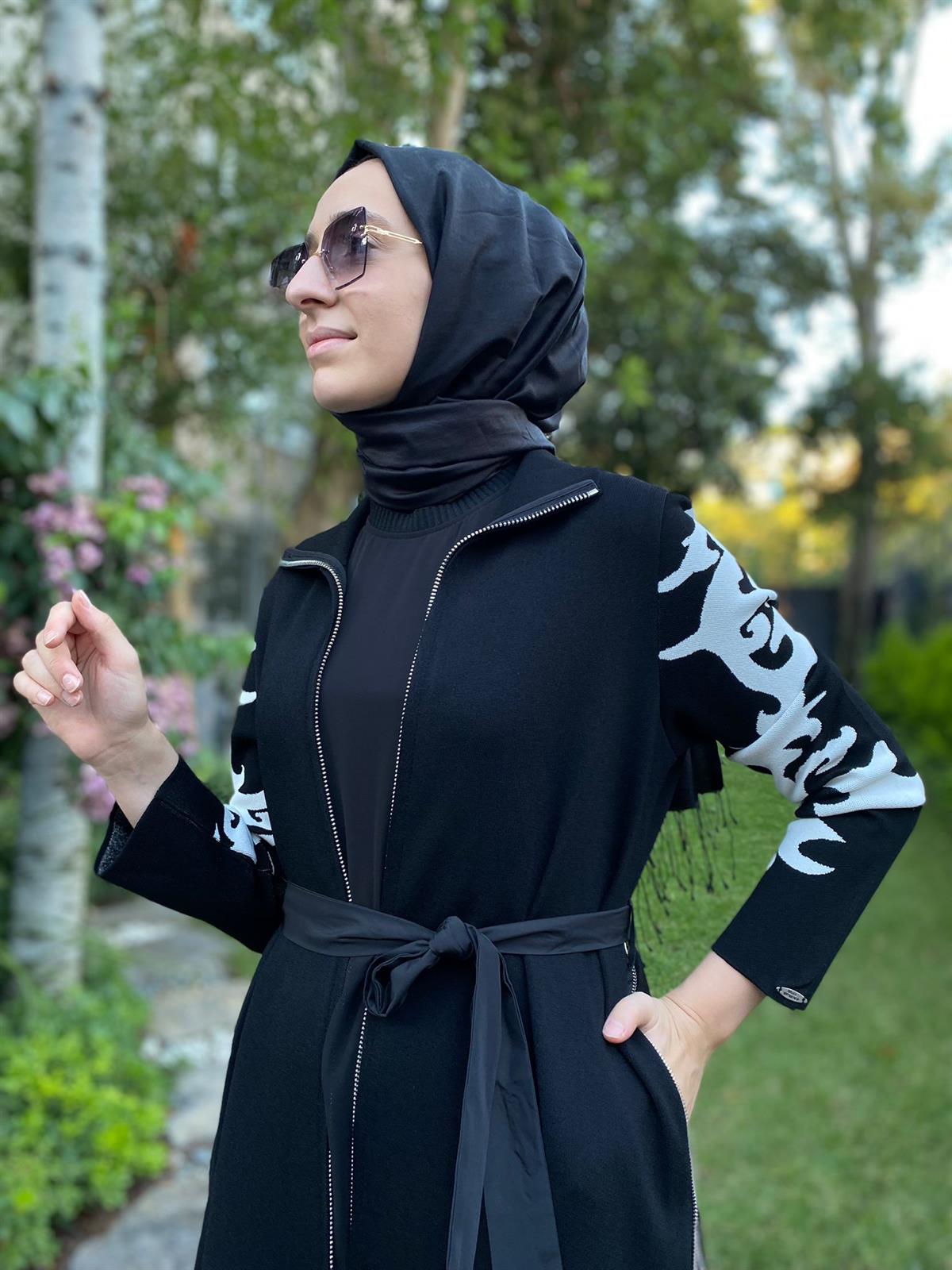 Misswhence Kolları Desenli Triko Kap Siyah Miss-233