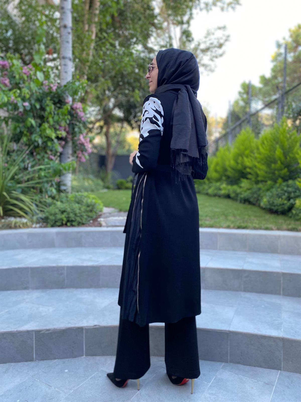 Misswhence Kolları Desenli Triko Kap Siyah Miss-233