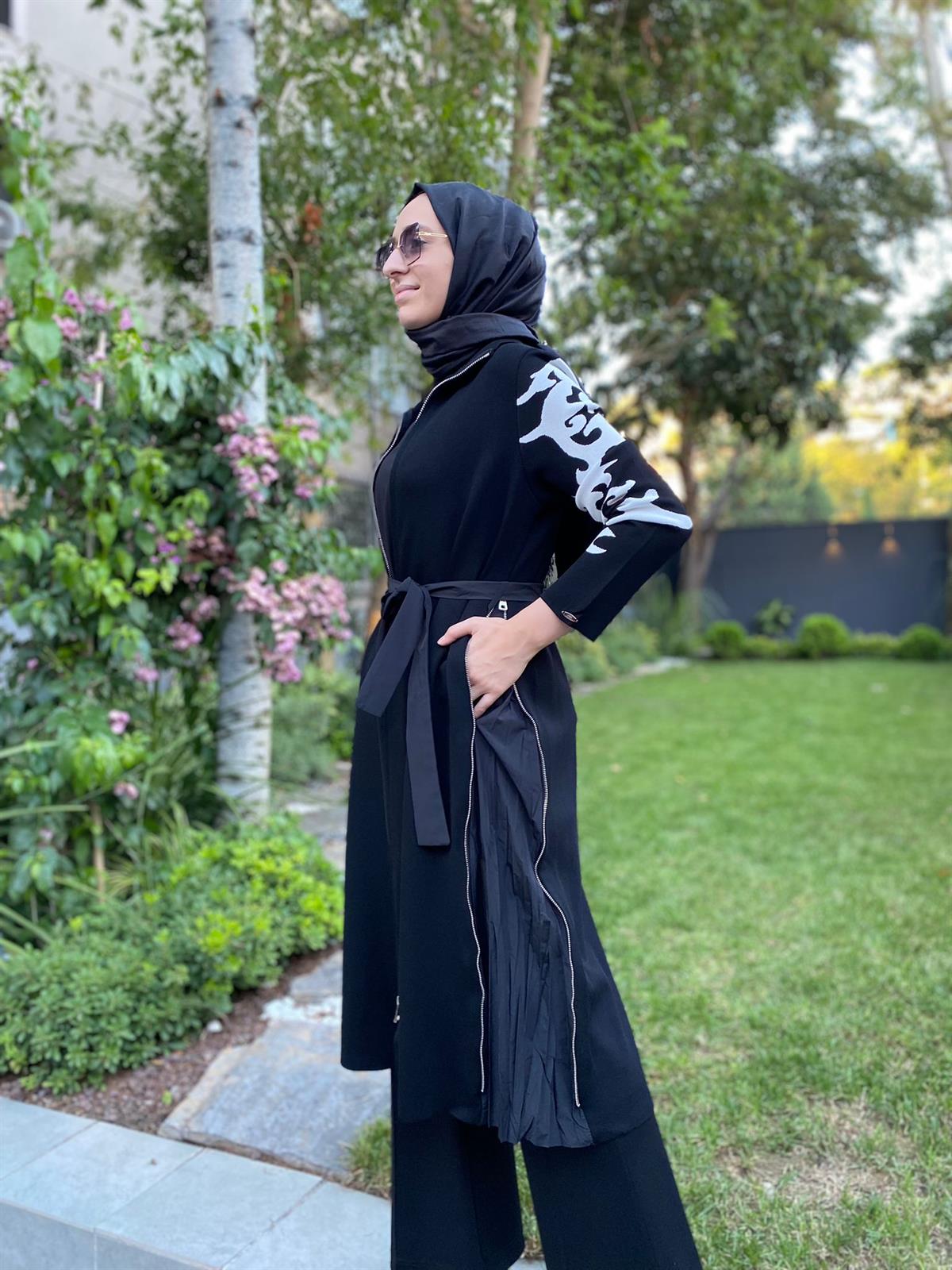 Misswhence Kolları Desenli Triko Kap Siyah Miss-233