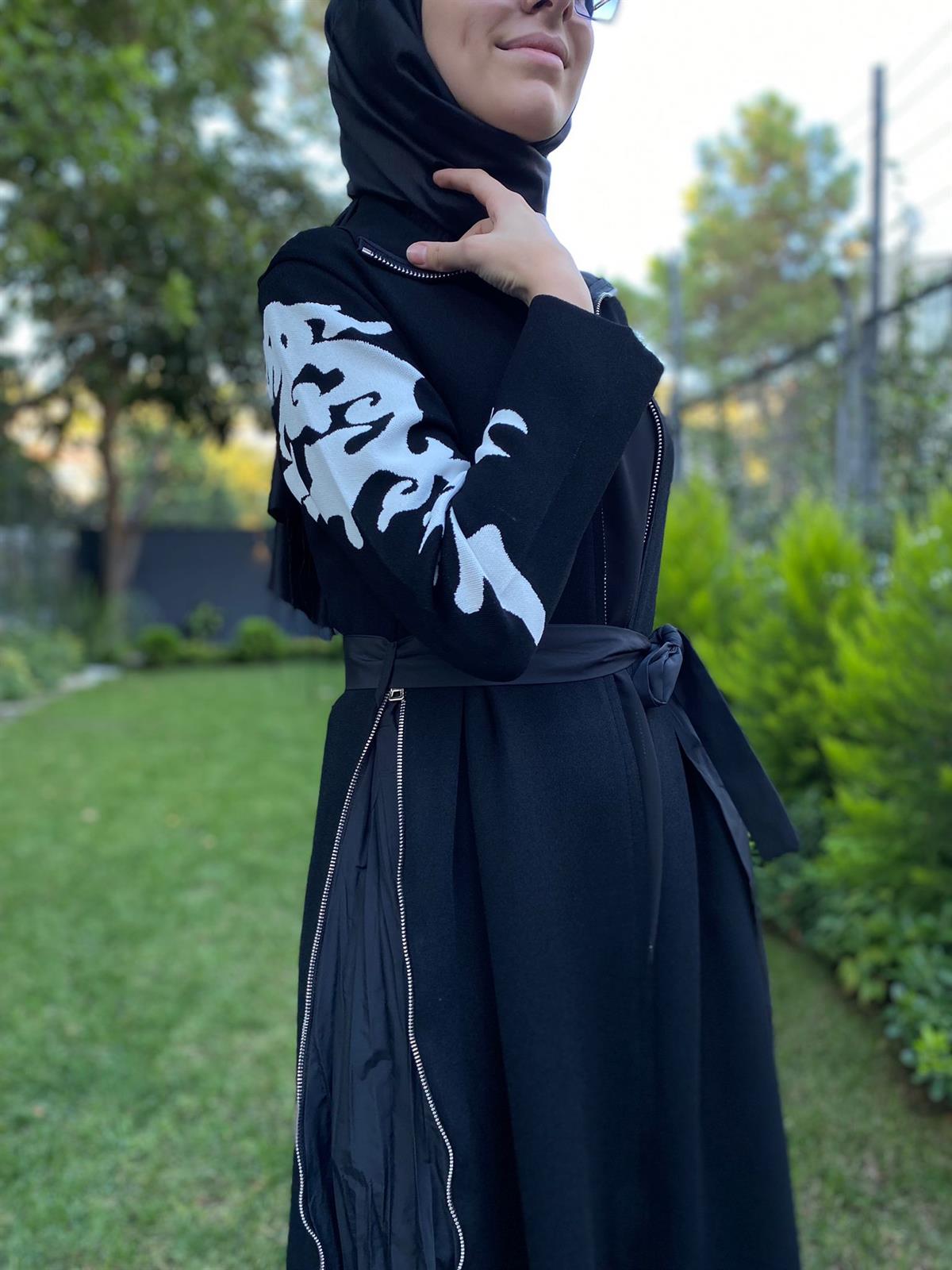 Misswhence Kolları Desenli Triko Kap Siyah Miss-233