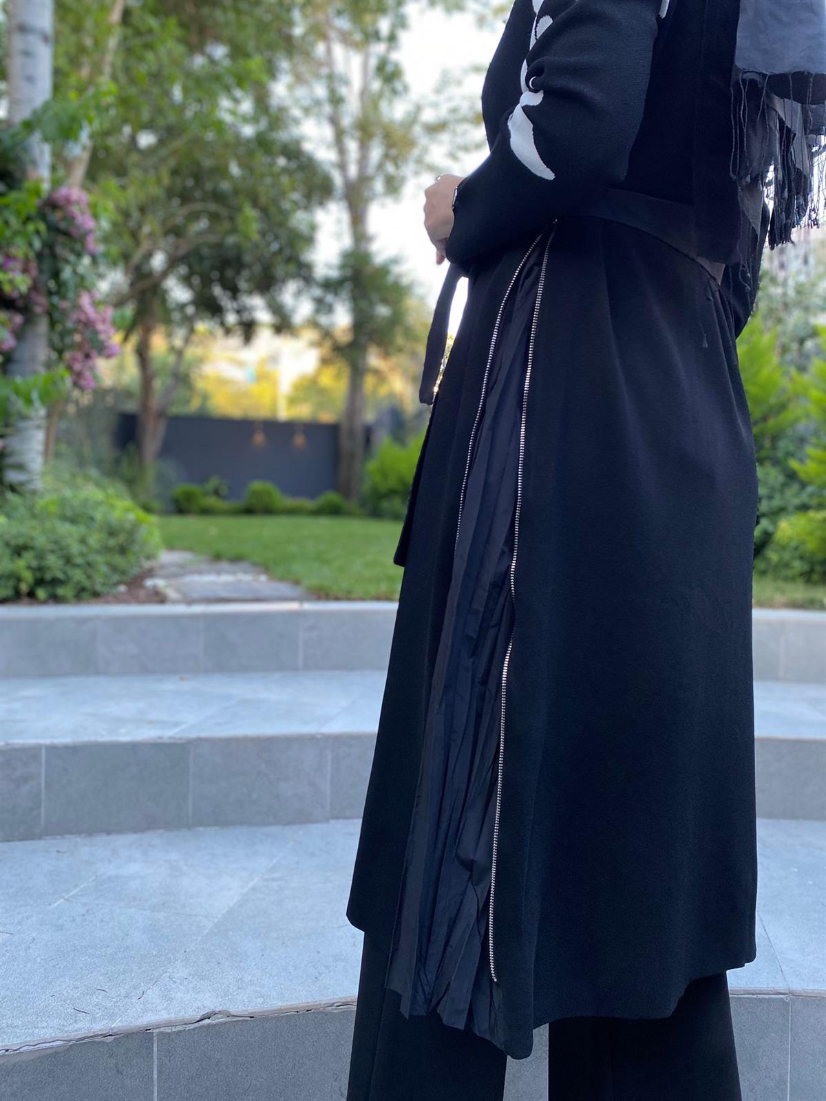 Misswhence Kolları Desenli Triko Kap Siyah Miss-233