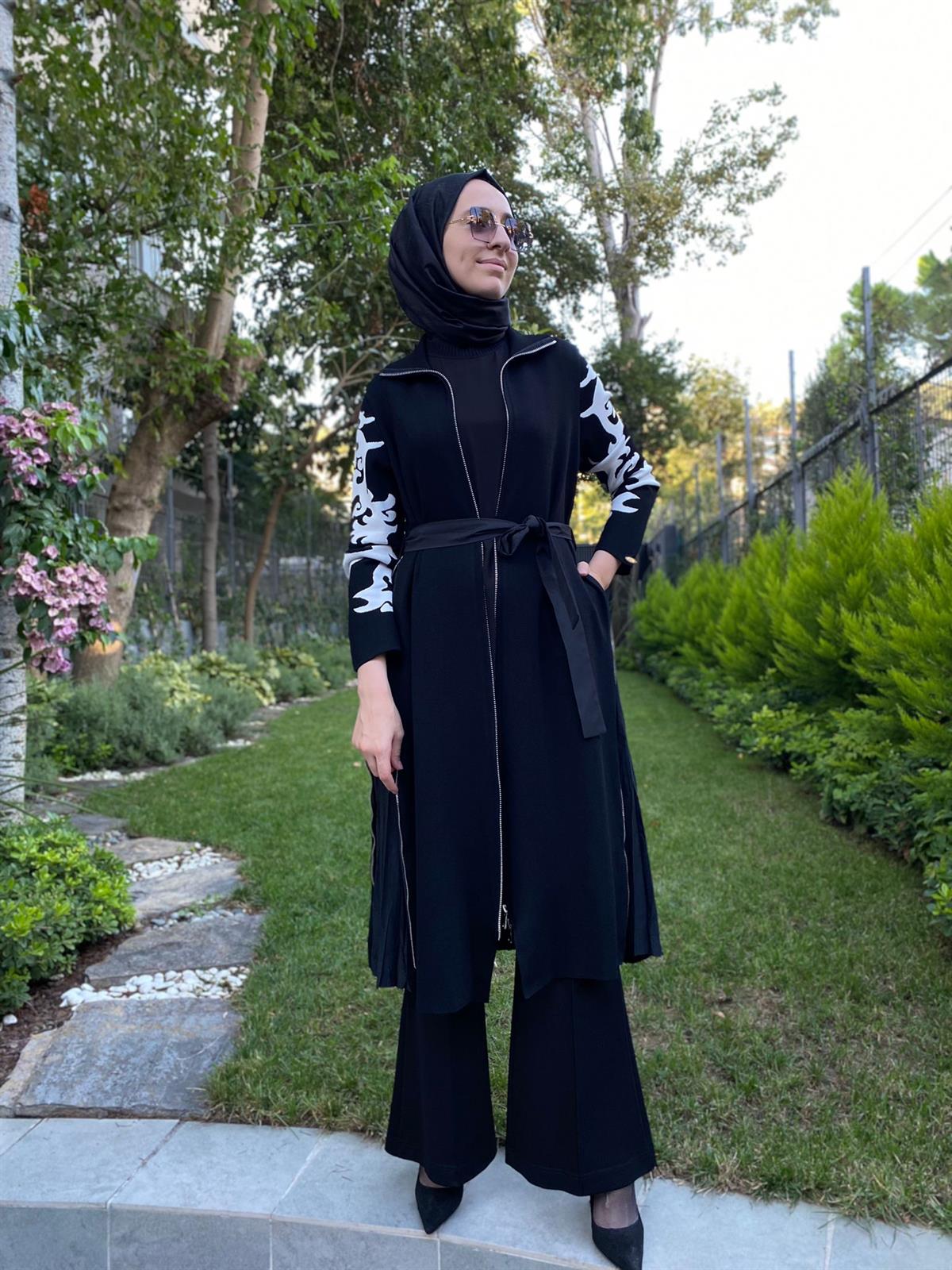 Misswhence Kolları Desenli Triko Kap Siyah Miss-233