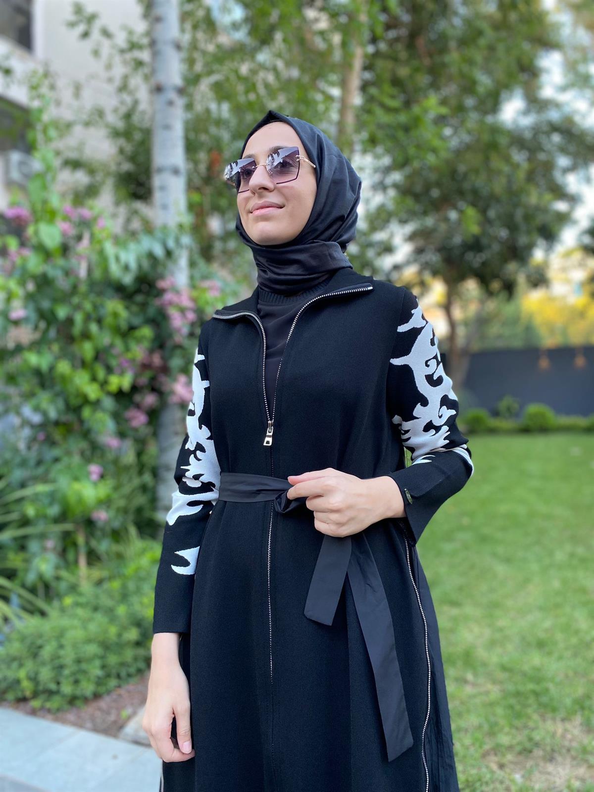 Misswhence Kolları Desenli Triko Kap Siyah Miss-233
