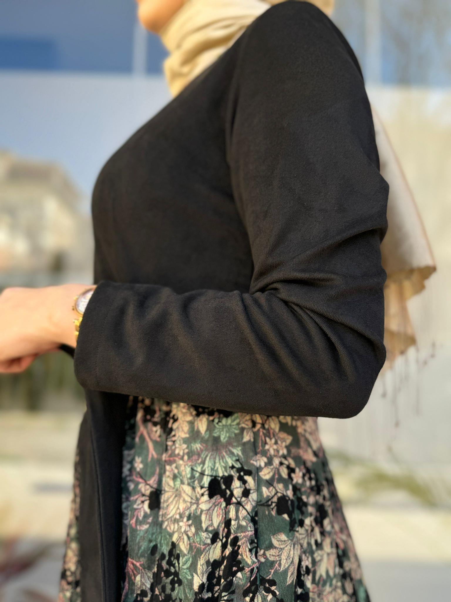 Misswhence Kontrast Çiçek Etek Siyah Elbise 34810