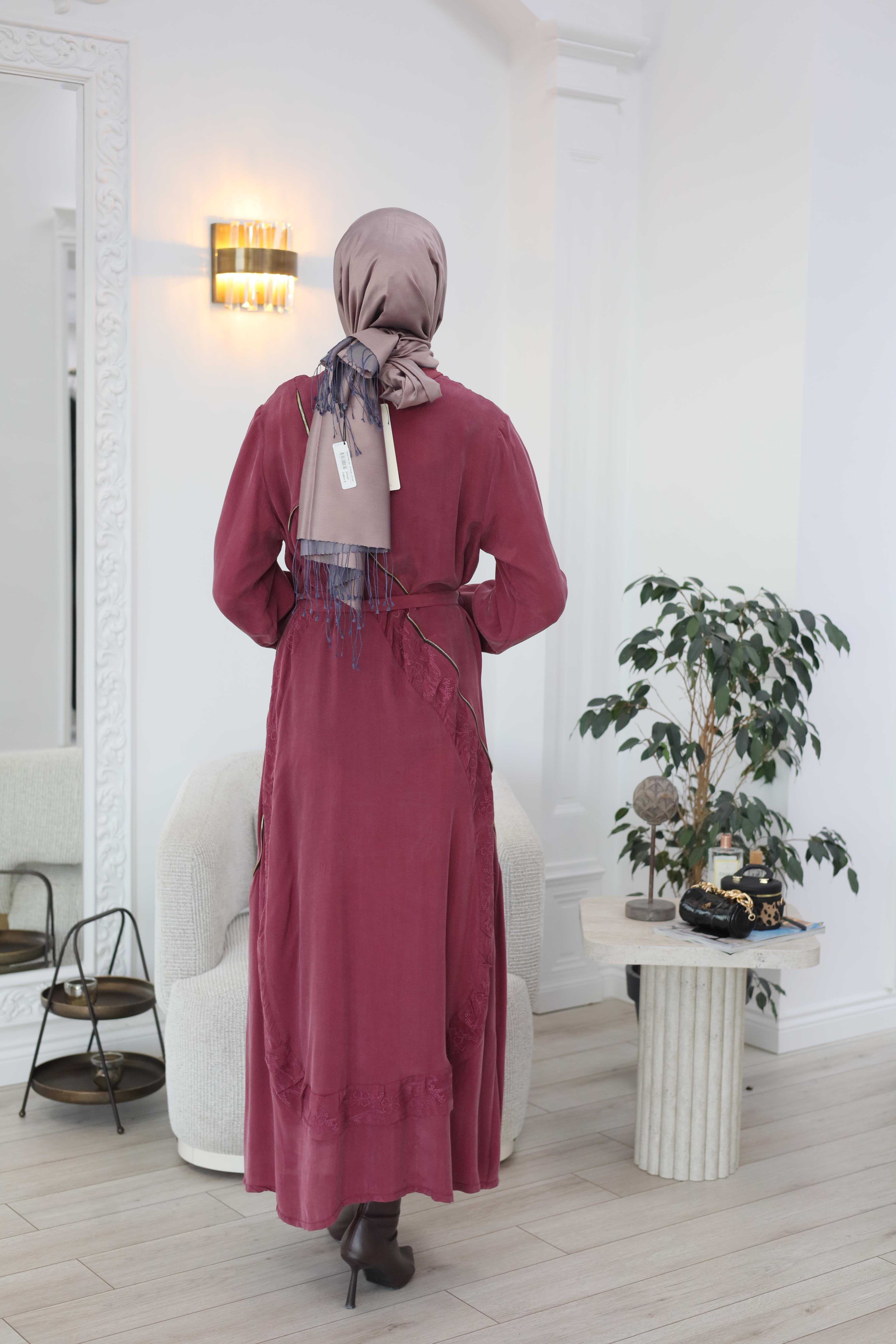 Misswhence Nakış Detaylı Elbise Bordo 37800