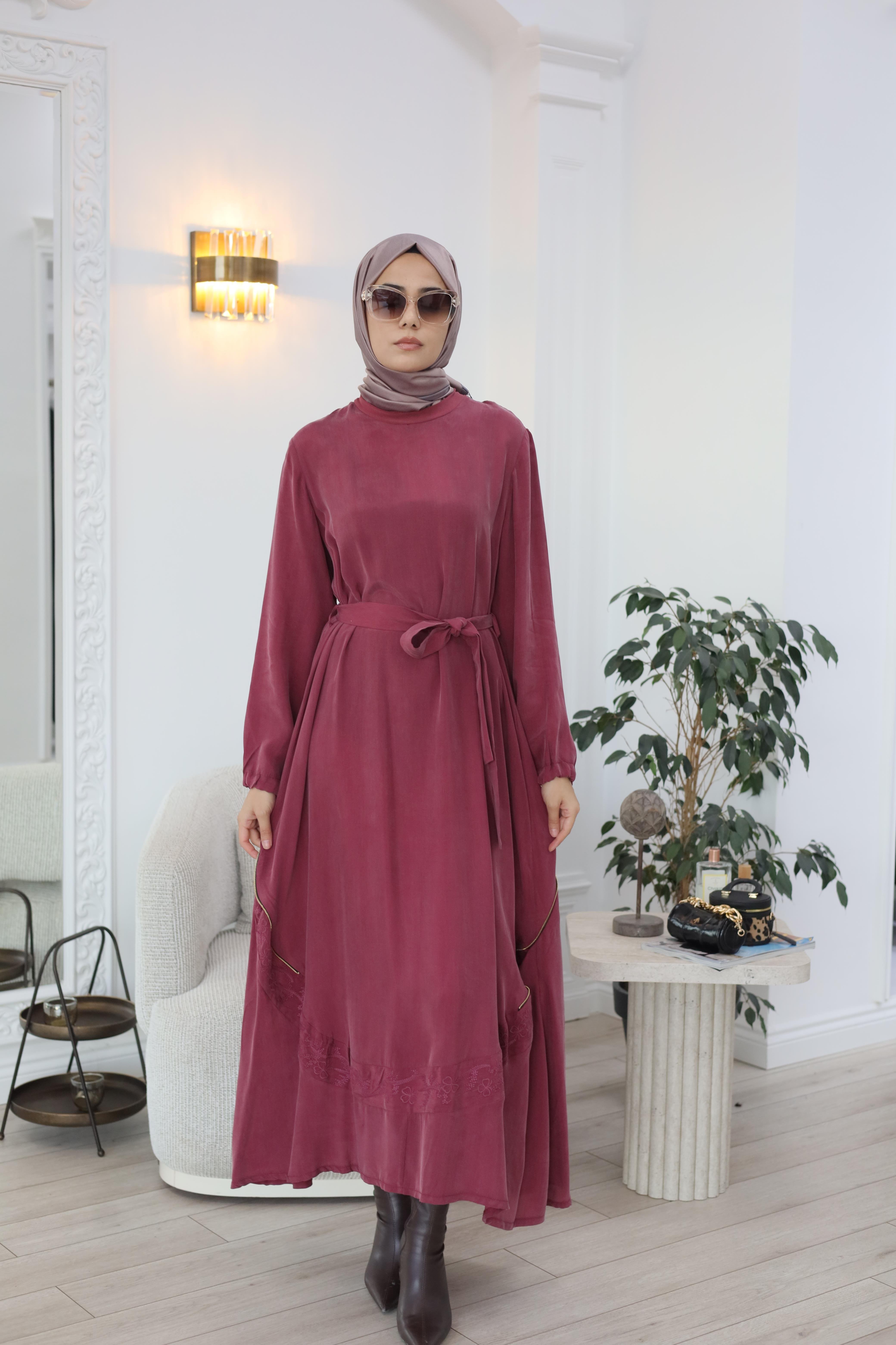 Misswhence Nakış Detaylı Elbise Bordo 37800