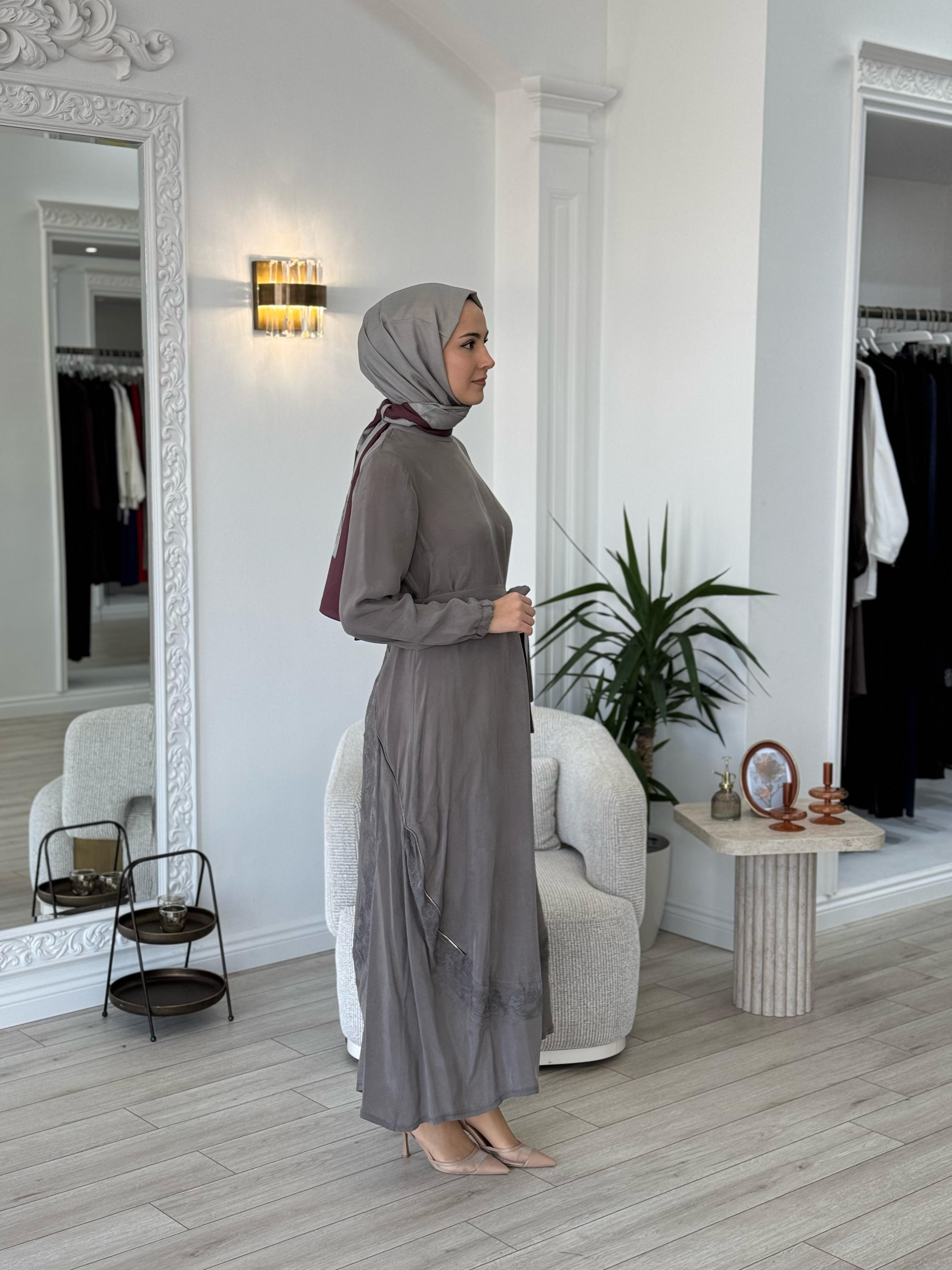 Misswhence Nakış Detaylı Elbise Gri 37800