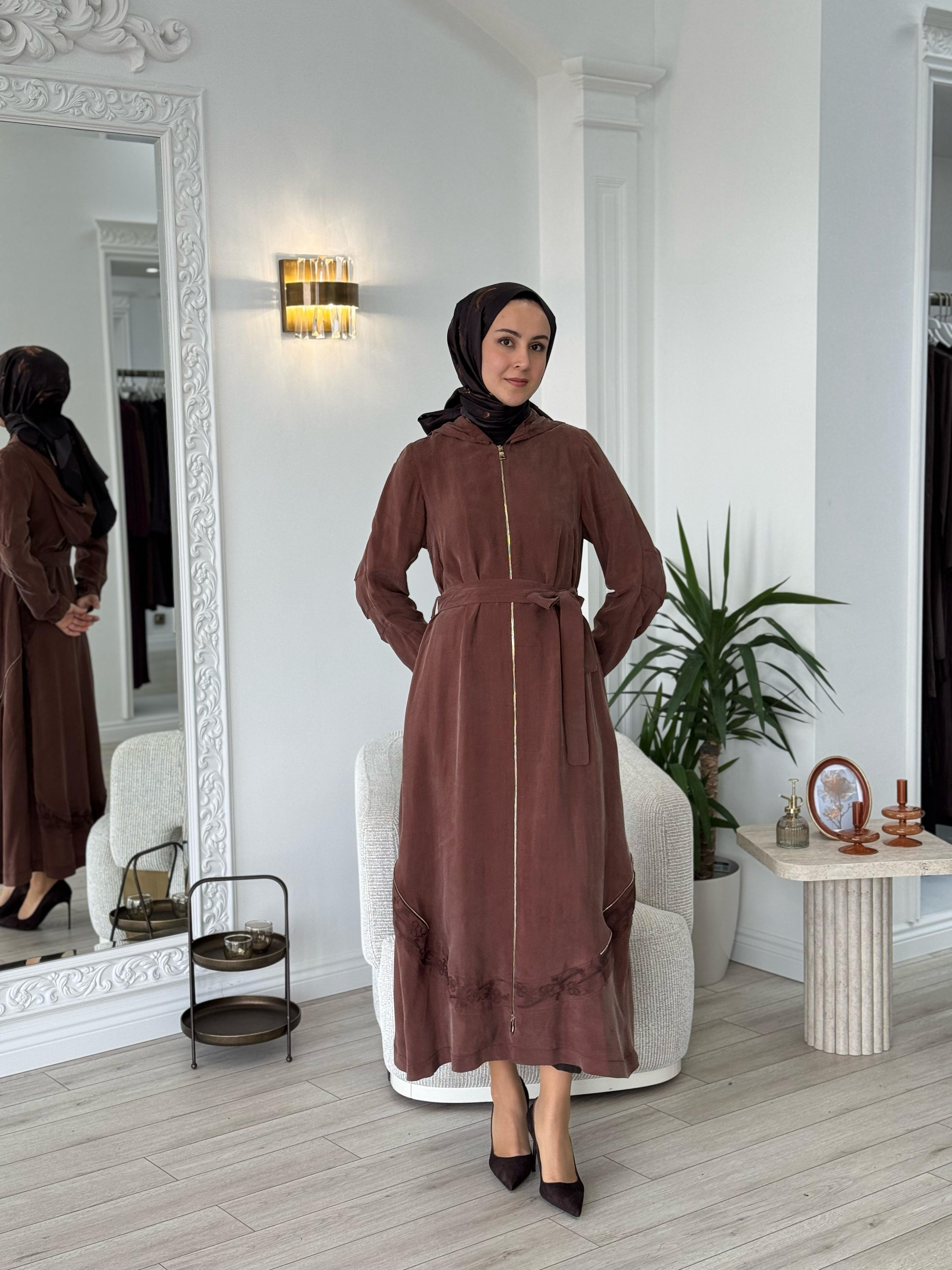 Misswhence Nakışlı Cupro Pardesü Kiremit 37500