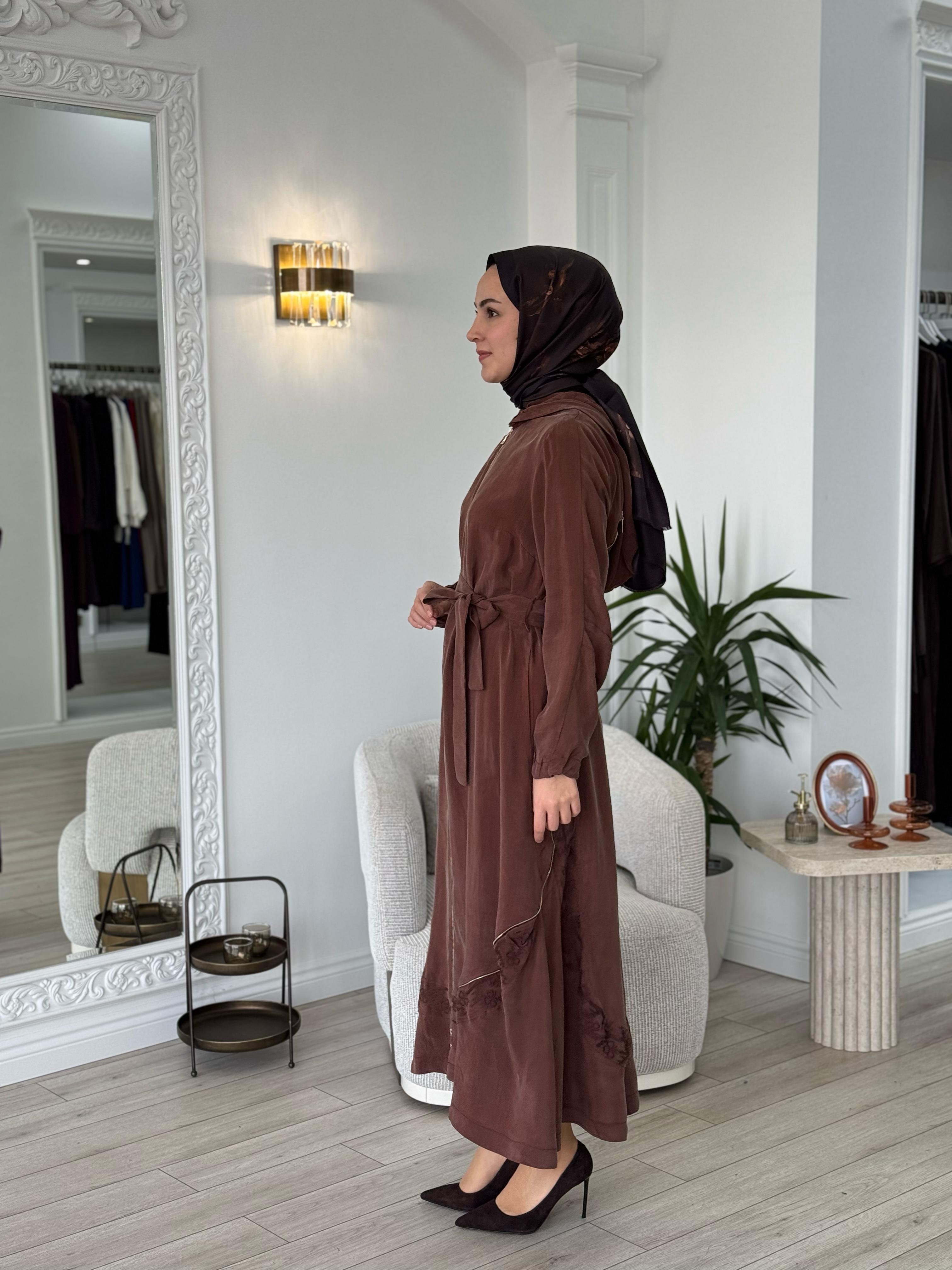 Misswhence Nakışlı Cupro Pardesü Kiremit 37500
