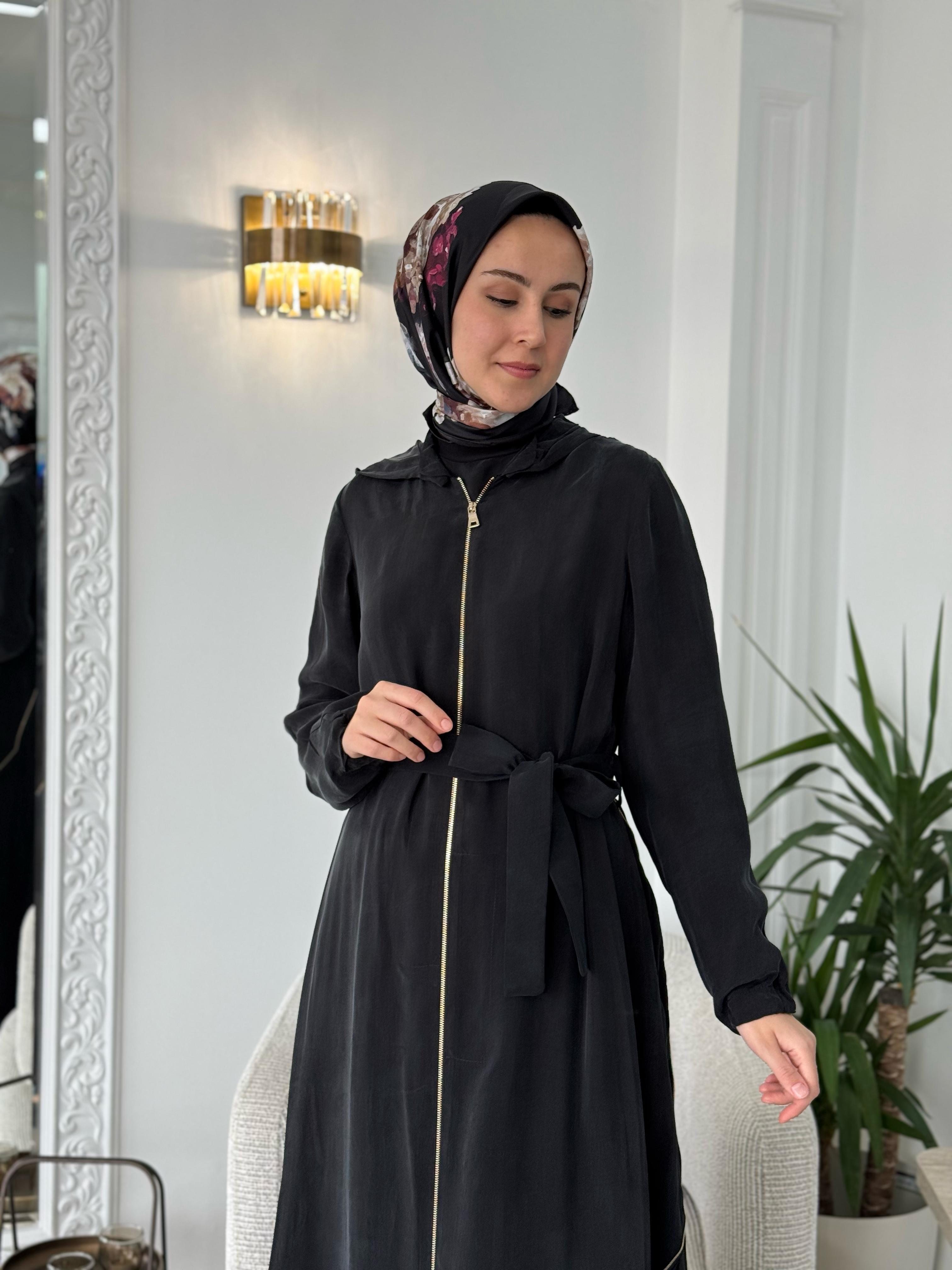 Misswhence Nakışlı Cupro Pardesü Siyah 37500