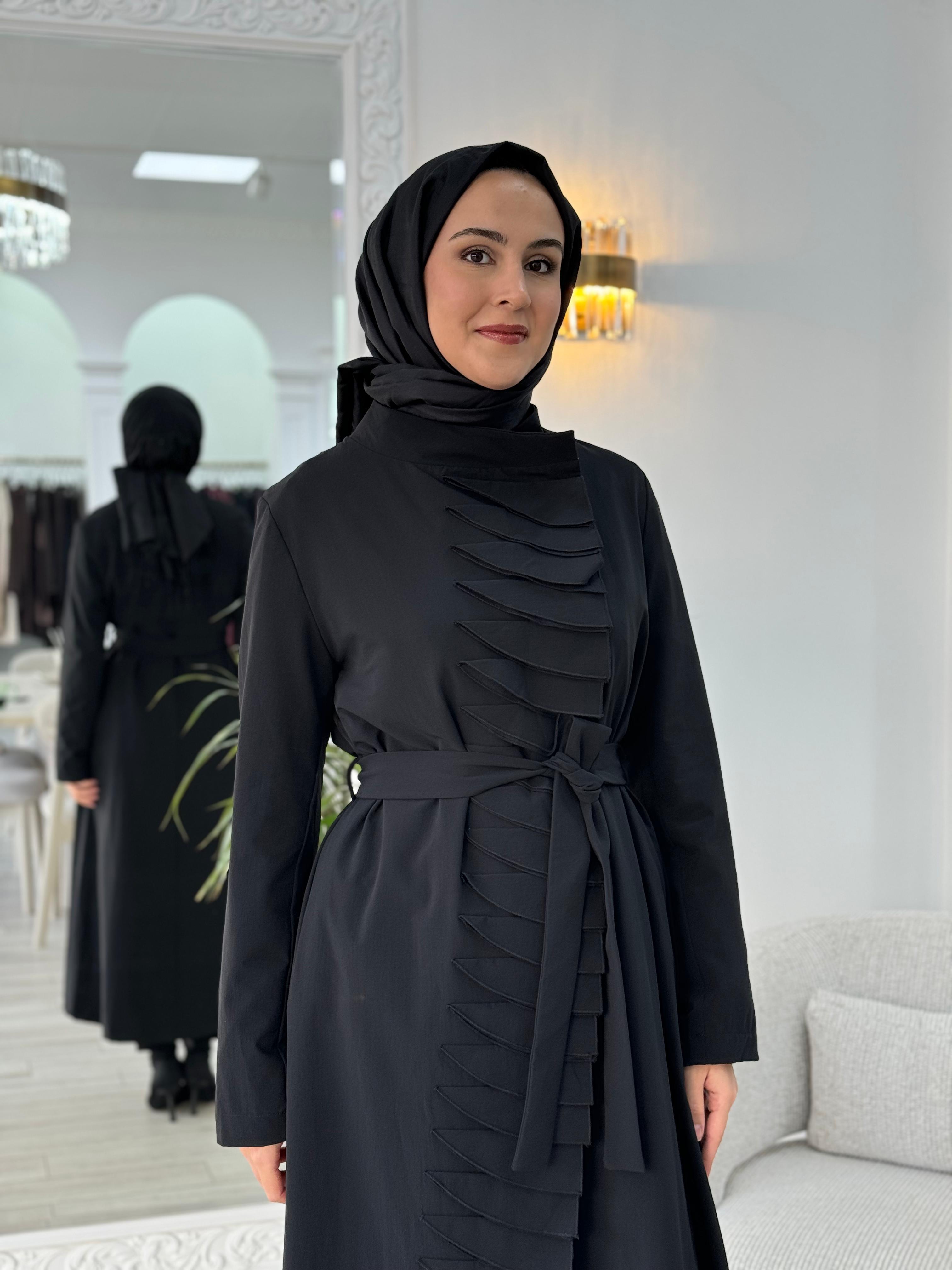 Misswhence Önü Fırfırlı Pardesü Siyah 36525