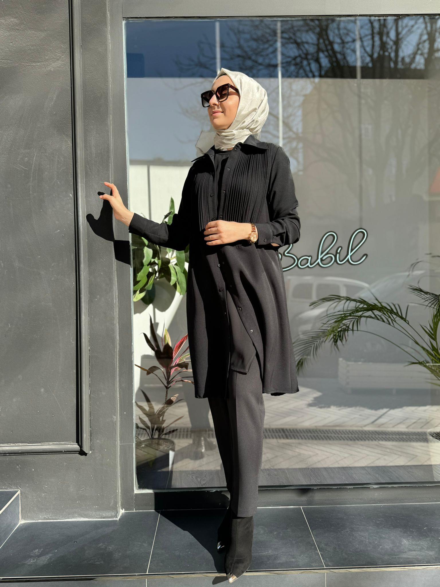 Misswhence Önü Nervür Gömlek Siyah 34301