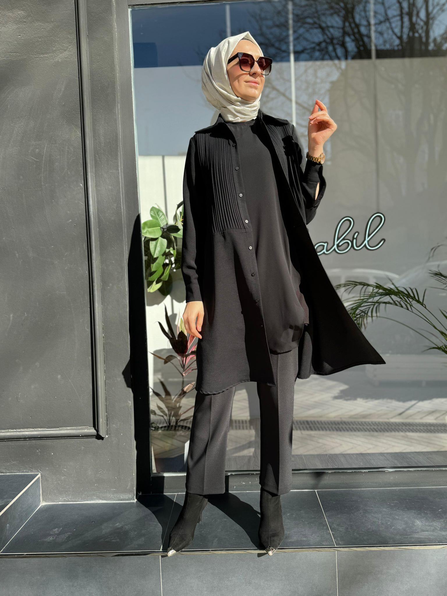 Misswhence Önü Nervür Gömlek Siyah 34301