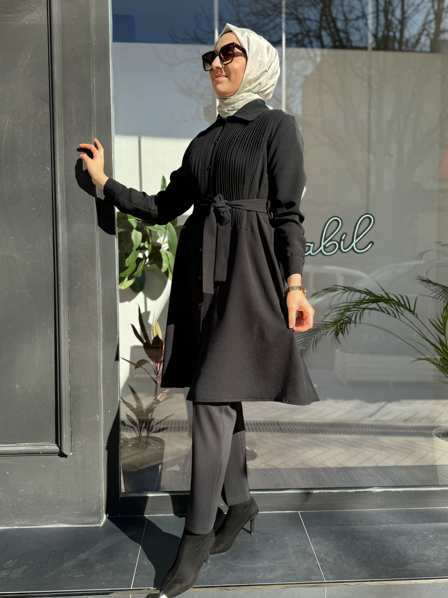 Misswhence Önü Nervür Gömlek Siyah 34301