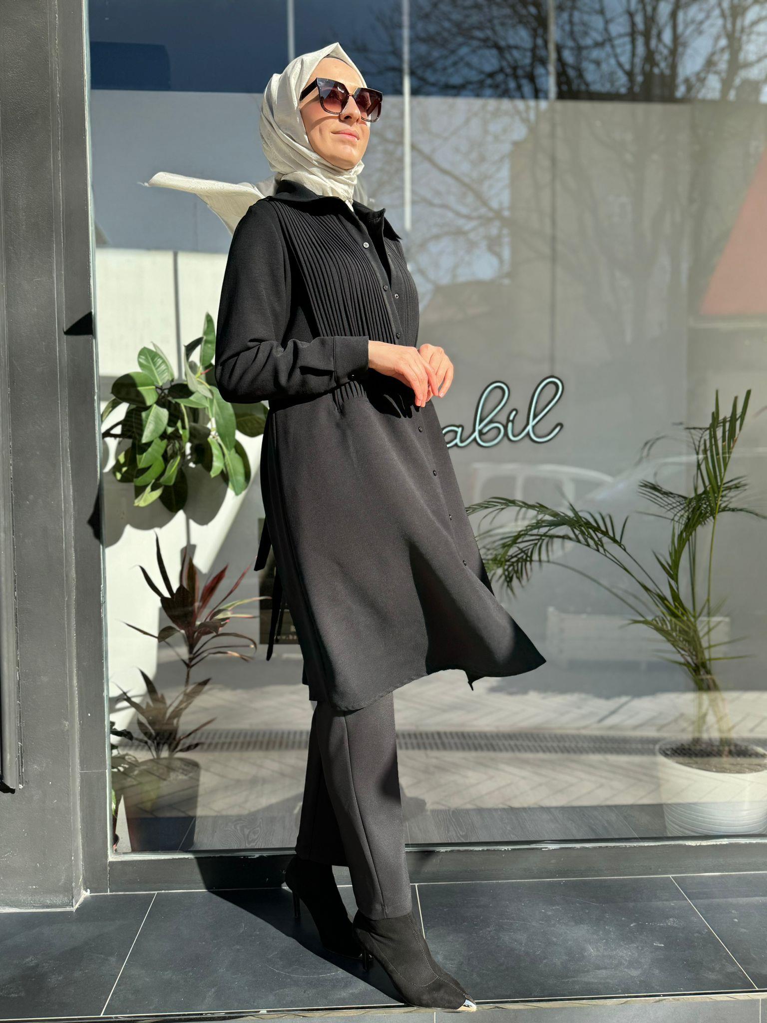 Misswhence Önü Nervür Gömlek Siyah 34301