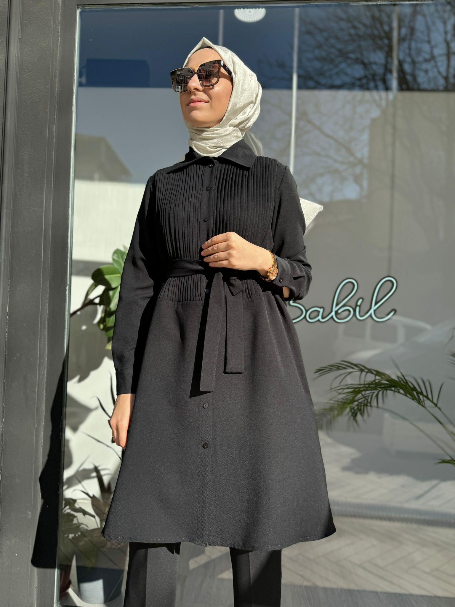 Misswhence Önü Nervür Gömlek Siyah 34301