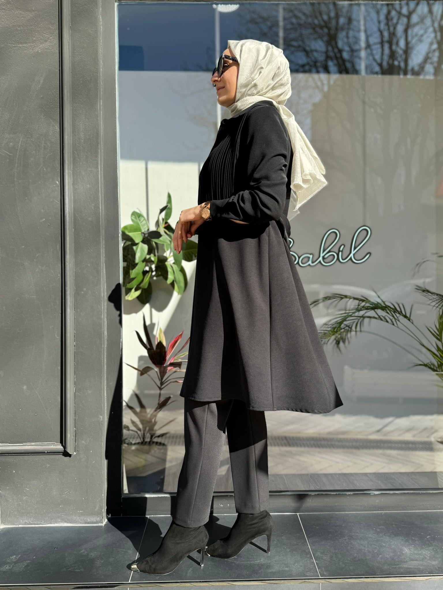 Misswhence Önü Nervür Gömlek Siyah 34301