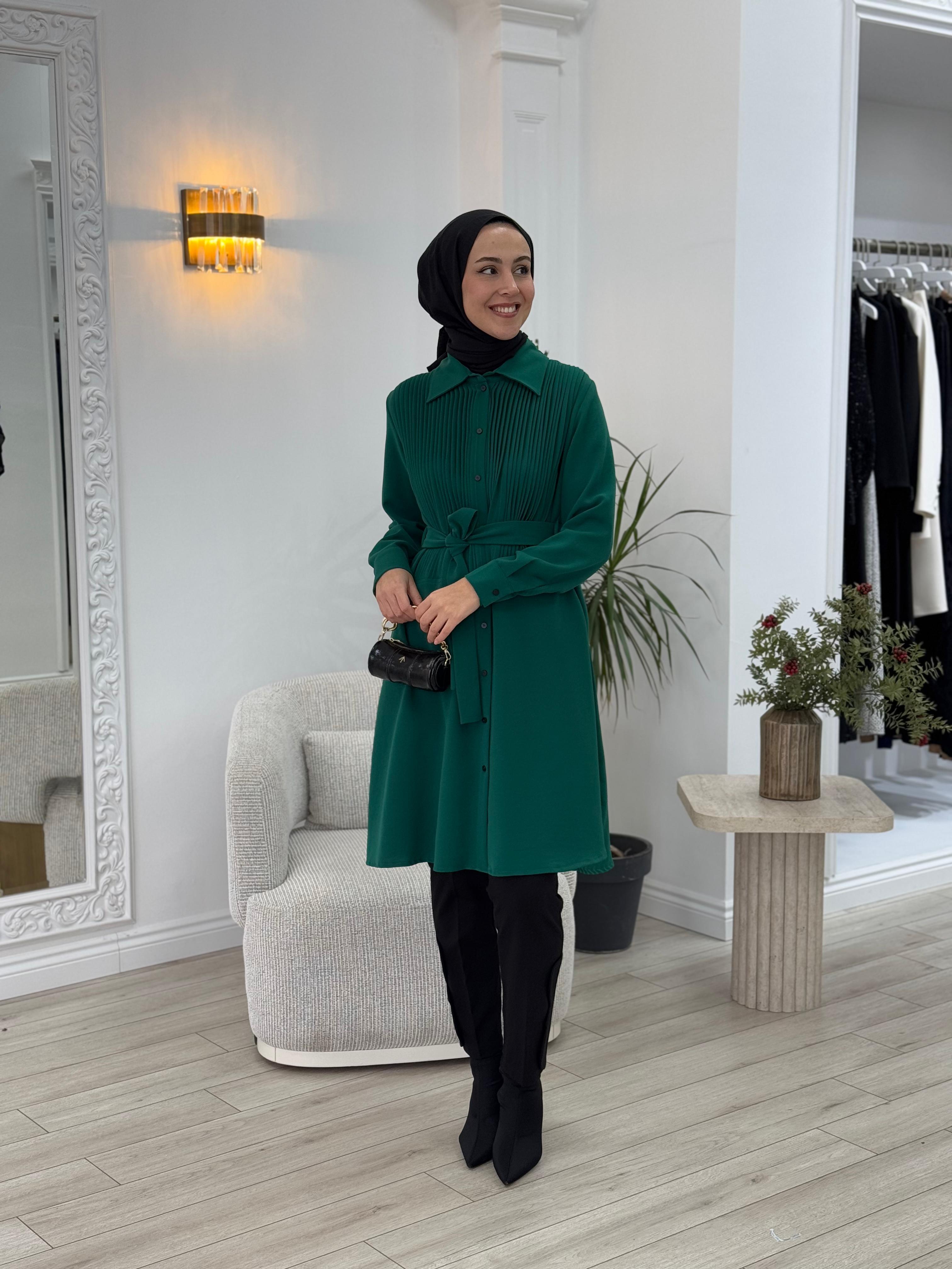 Misswhence Önü Nervür Gömlek Yeşil 34301
