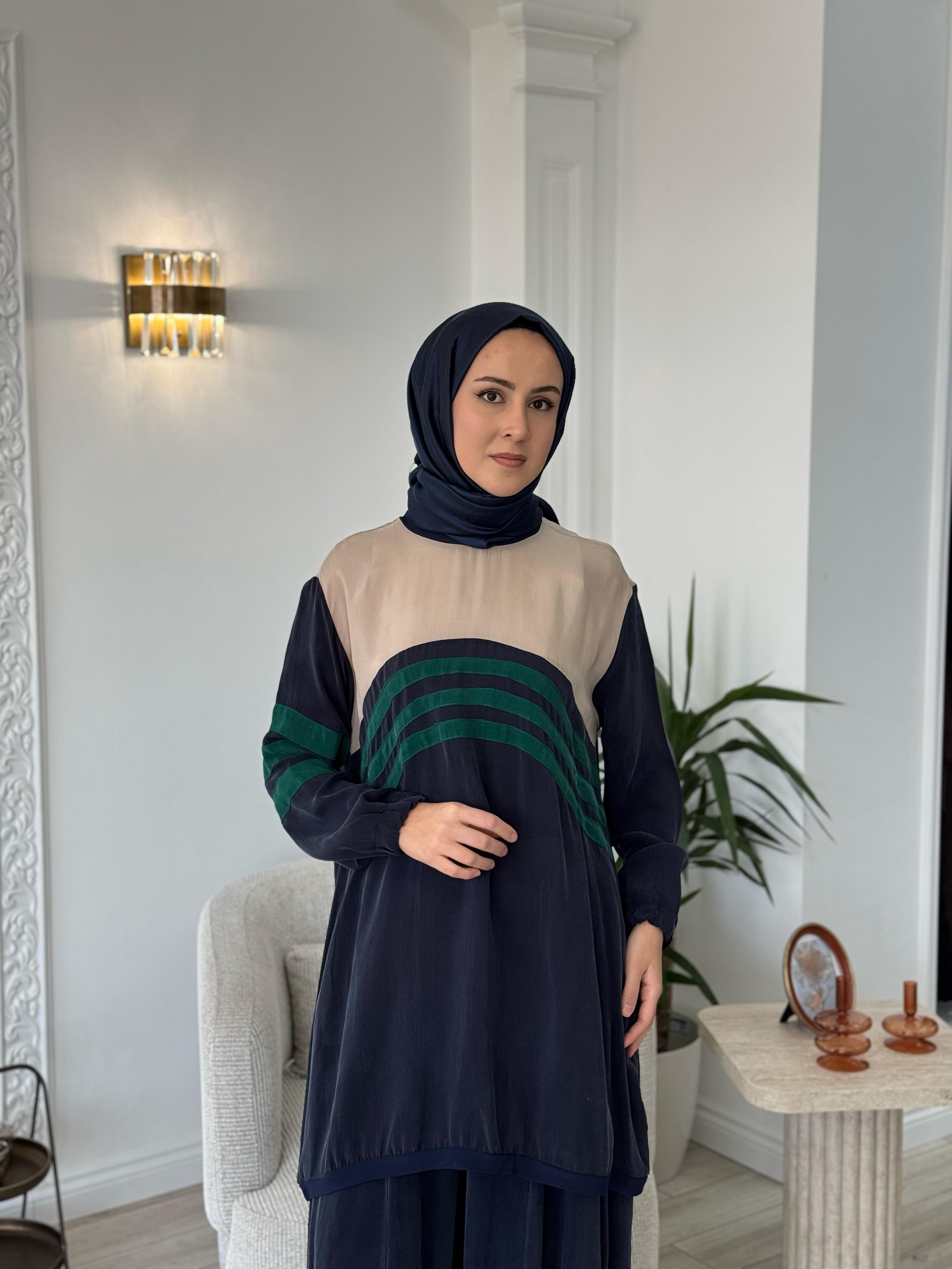 MissWhence Önü Şeritli Tunik Lacivert 35028