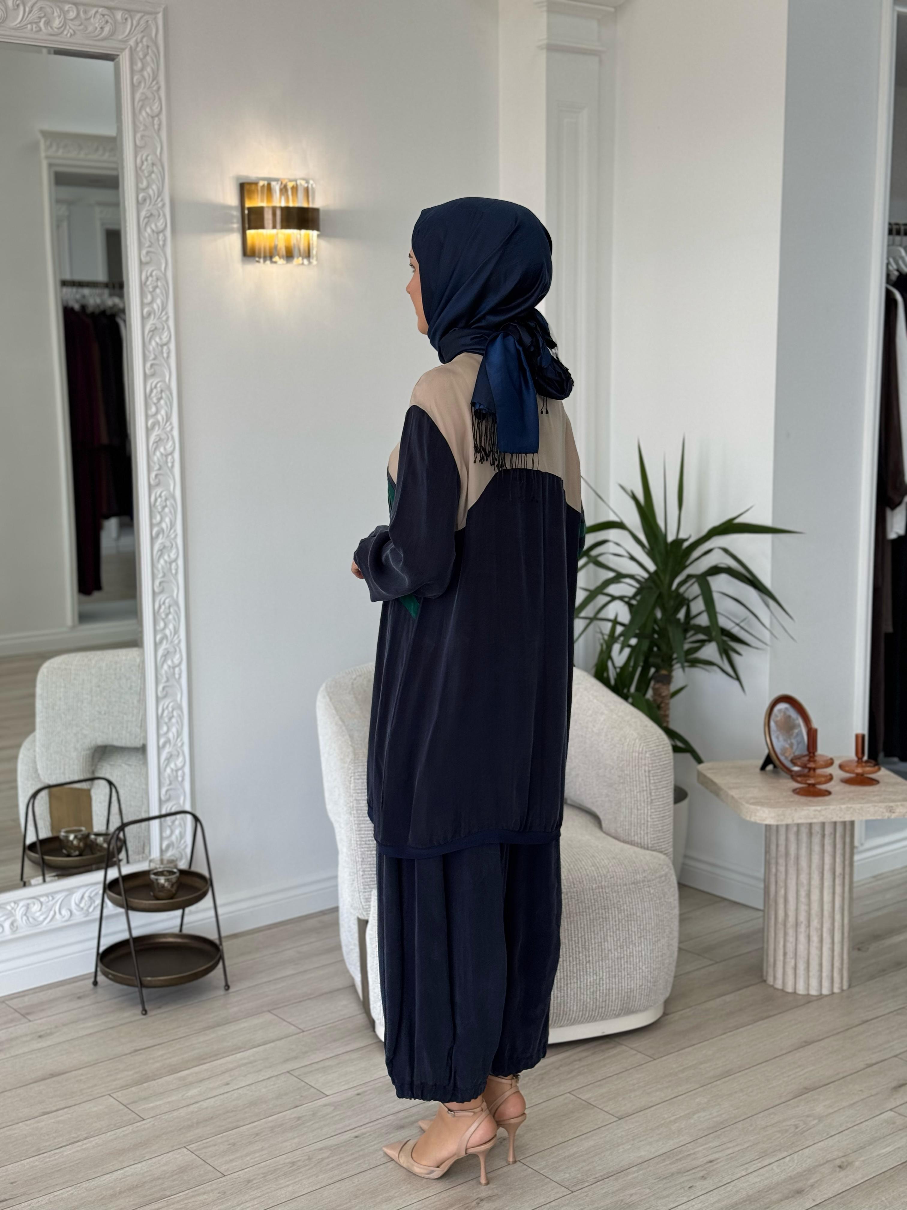 MissWhence Önü Şeritli Tunik Lacivert 35028