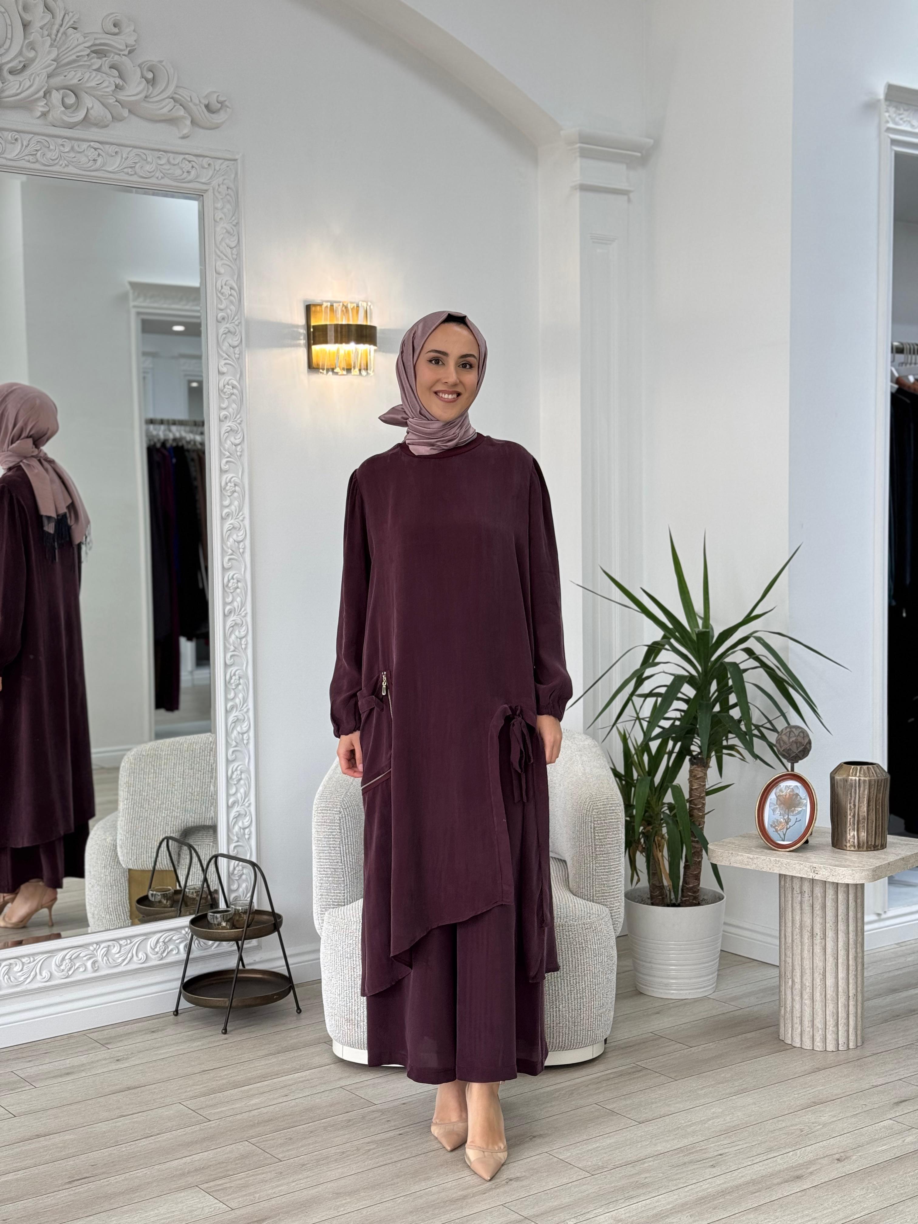 Misswhence Pantolonlu İpek Takım Bordo 37023
