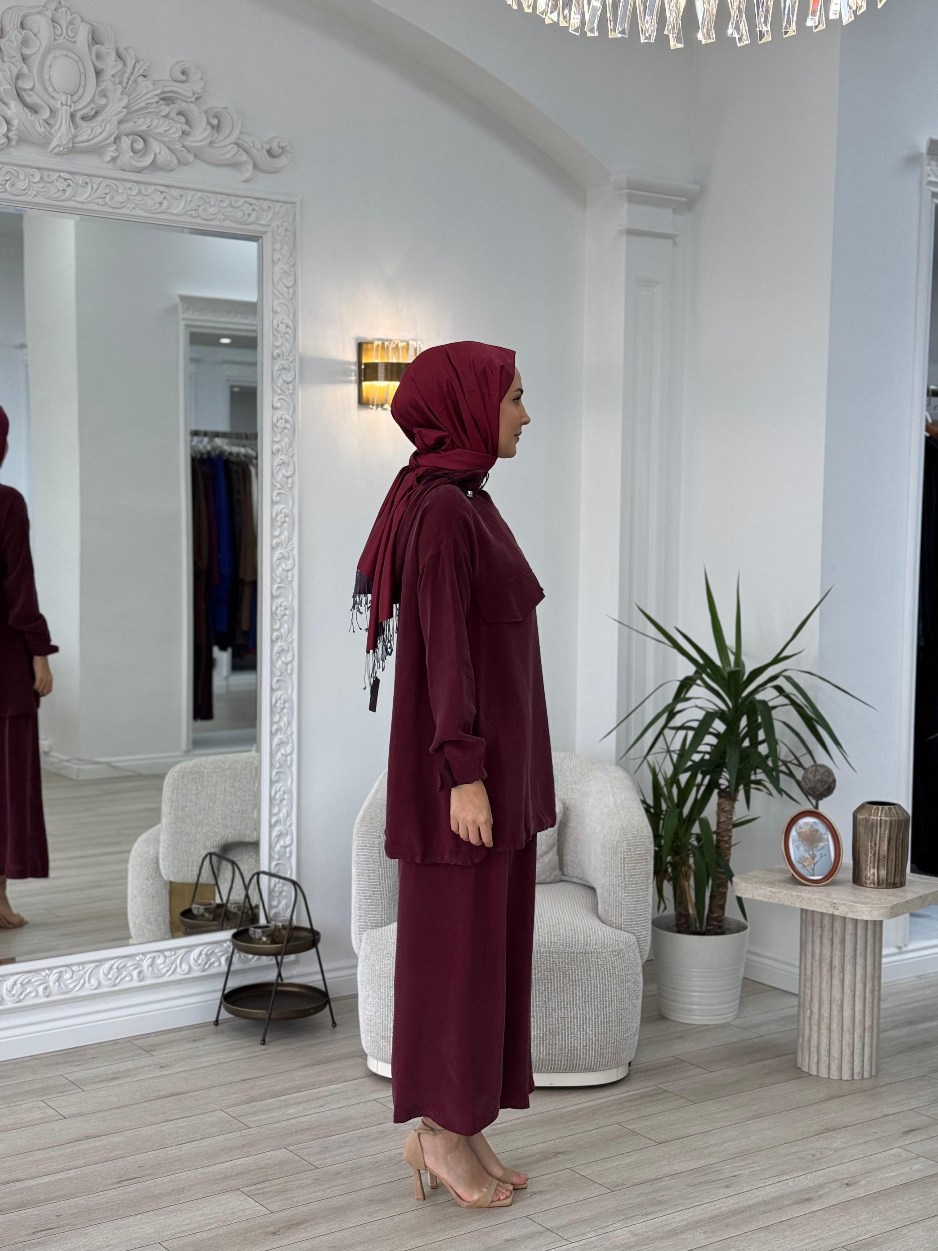 Misswhence Pantolonlu İpek Takım Bordo 37007