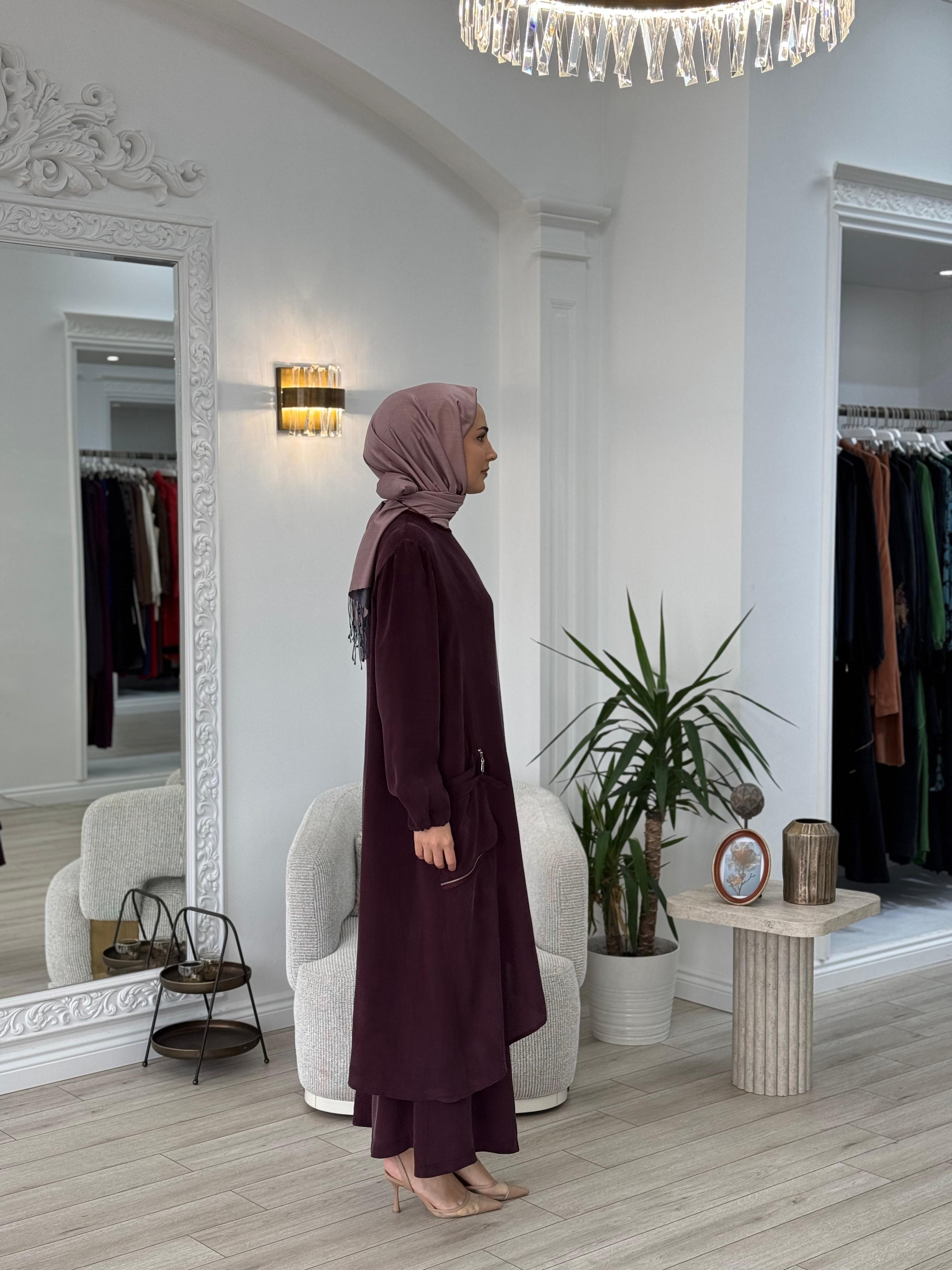 Misswhence Pantolonlu İpek Takım Bordo 37023